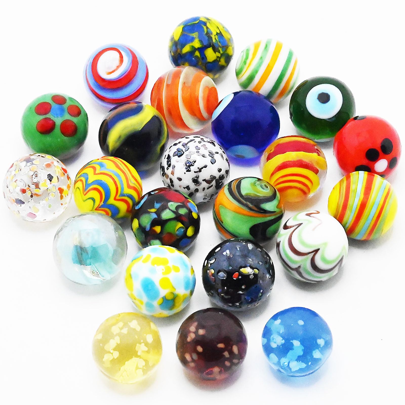 23 PCS Colorful Glass Marbles Set for Kids - 20 Assorted Marbles & 3 Glow in The Dark Marbles - Marble Run Game Accessories for Boys and Girls - Bulk Marbles for Home Decor & Party Favors - Perfect for Indoor Play, STEM Learning & Decorative Displays