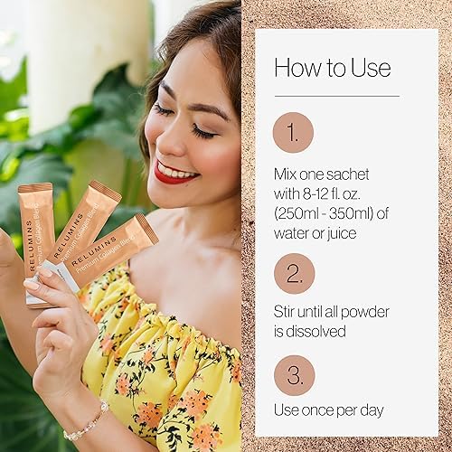 Relumins Marine Collagen Powder Drink Mix with Glutathione, Green Tea, CoQ10 & Hyaluronic Acid - 100 Powder Sachets for Smooth Glowing Skin - Anti-Aging Supplement for Women & Men - Perfect for Daily Beauty Routine & Post-Workout Recovery