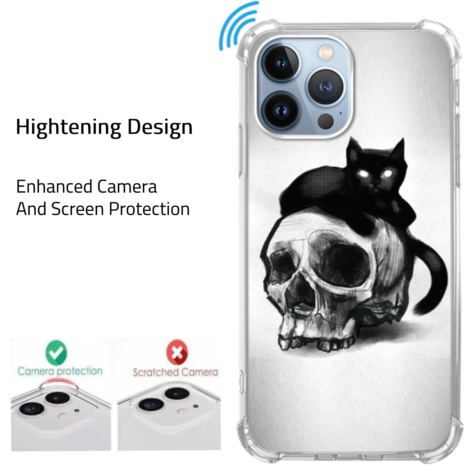 Skull Black Cat iPhone 13 Pro Max Case - Aesthetic Skeleton TPU Bumper Phone Cover for Women & Men | Trendy Gothic Protective Case for iPhone 13 Pro Max - Perfect for Halloween, Goth Style & Everyday Use