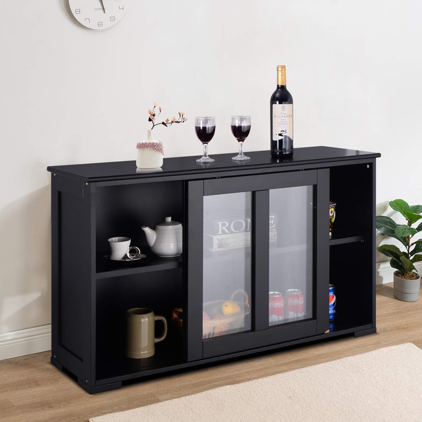 Giantex Modern Wood Buffet Sideboard with Sliding Doors - Adjustable Shelf Storage Cabinet, Kitchen Pantry Cupboard & Living Room Dining Room Console Table - Perfect for Home Storage & Entertaining (Black)