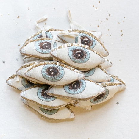 Evil Eye Lavender Beige Ornament - Spiritual Protection Charm for Home Decor, Office Desk, Car Mirror & Gift Giving