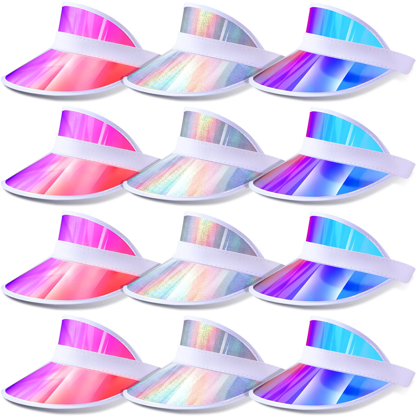 12 Pack Adjustable UV Protection Sun Visor Hats for Women & Men - Lightweight Breathable Golf & Beach Caps with Clear Visor for Outdoor Sports, Hiking, Running, and Summer Activities