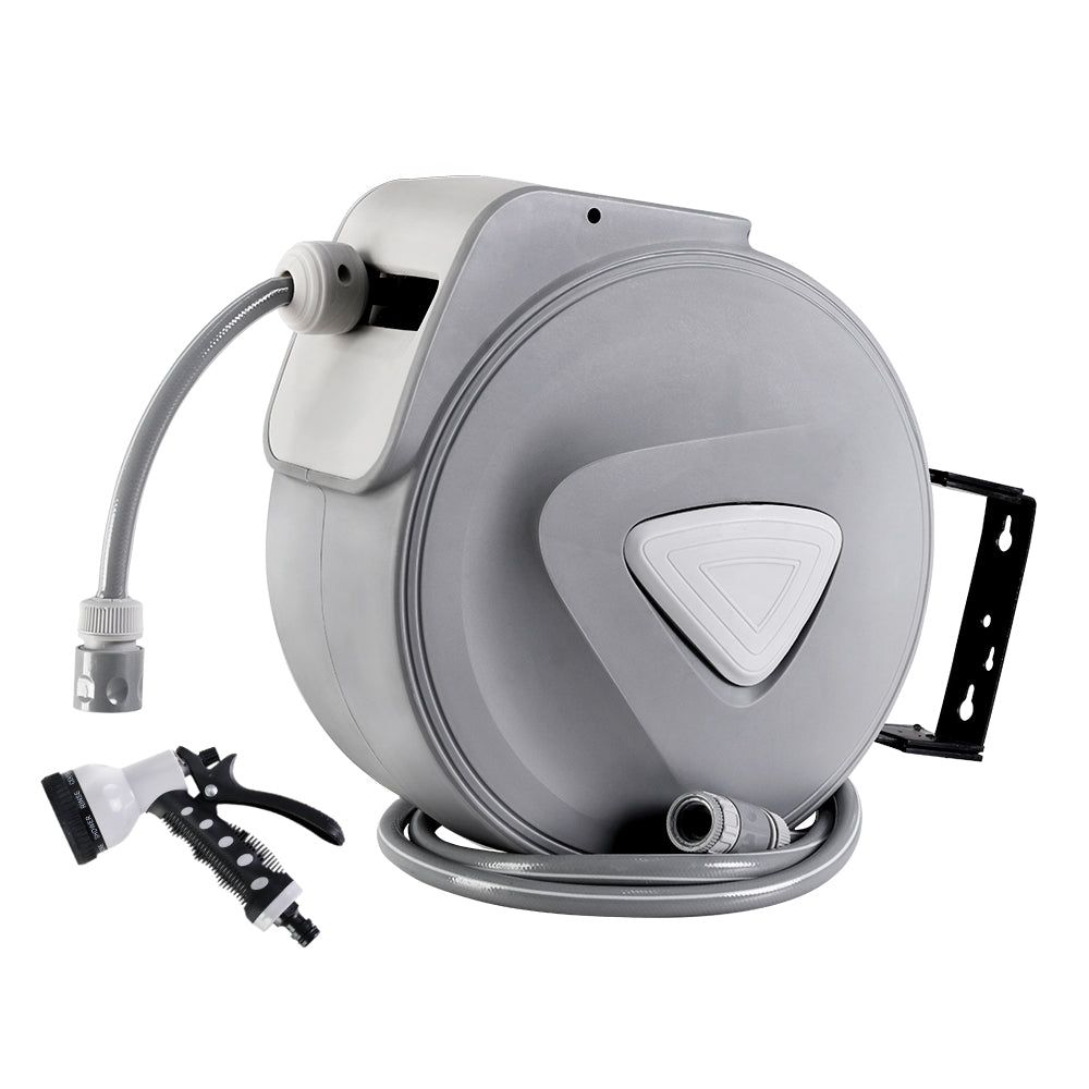 30M Retractable Garden Hose Reel with Auto Rewind & Spray Gun - Perfect for Lawn Care, Car Washing, and Outdoor Cleaning