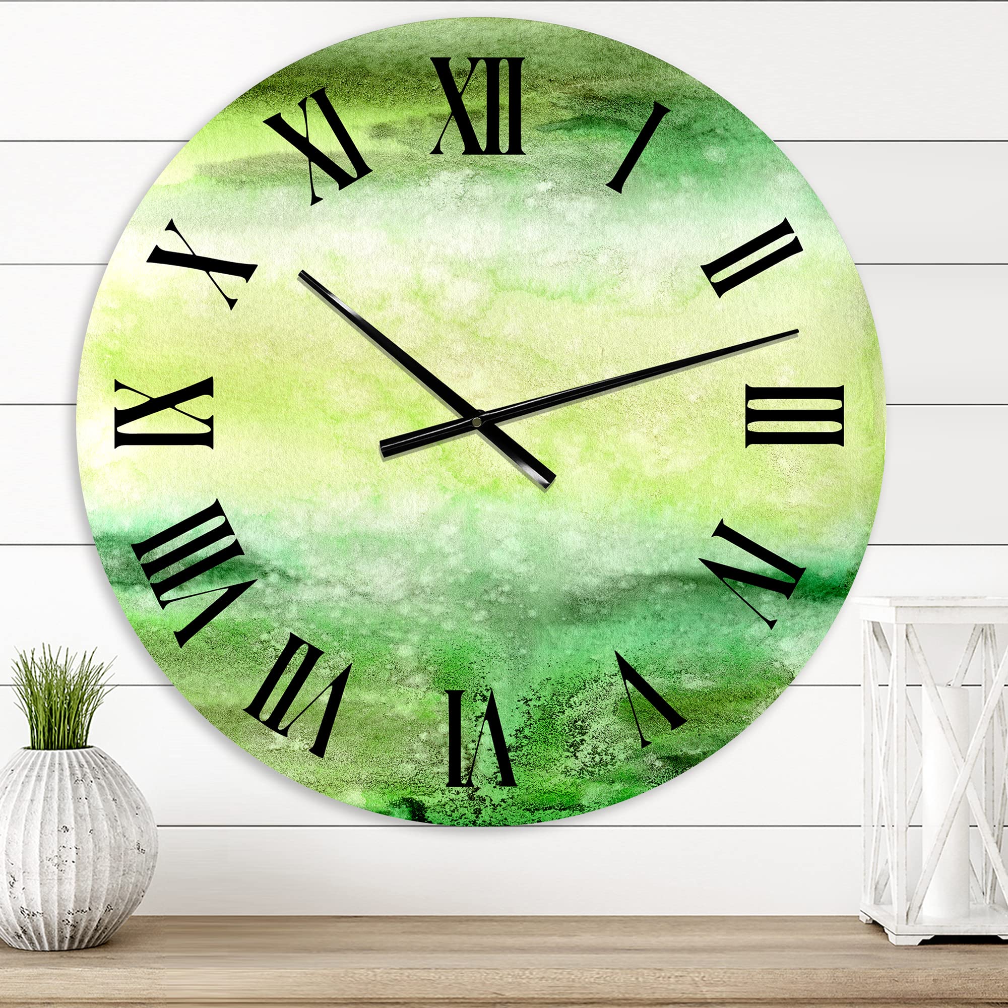 DesignQ Modern Wall Clock - Pastel Abstract with Dark Green & Beige Spots - Large Fractal Wall Clock for Bedroom, Living Room & Office Decor - Silent Non-Ticking Home & Office Wall Art