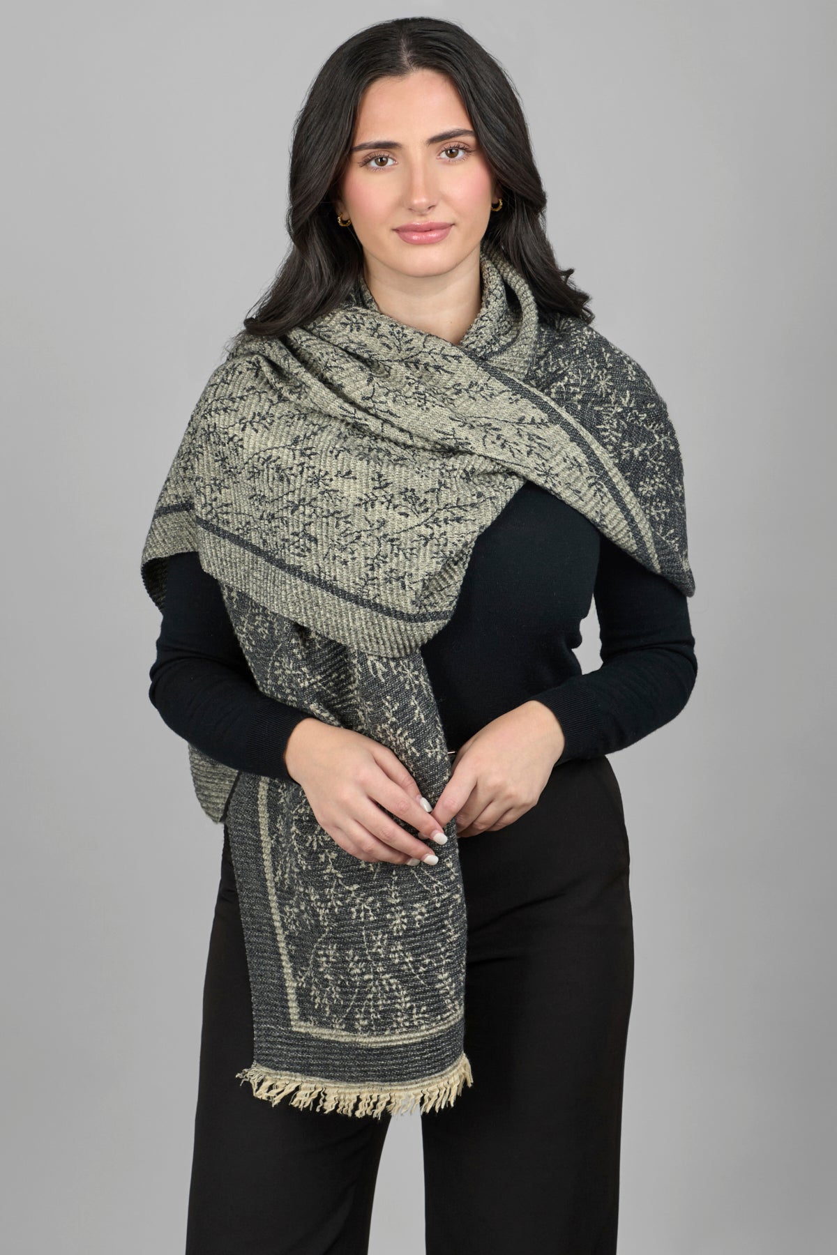 Floral Crinkle Reversible Winter Scarf - Soft & Warm Fashion Accessory for Women - Perfect for Cold Weather, Office Wear & Holiday Outfits