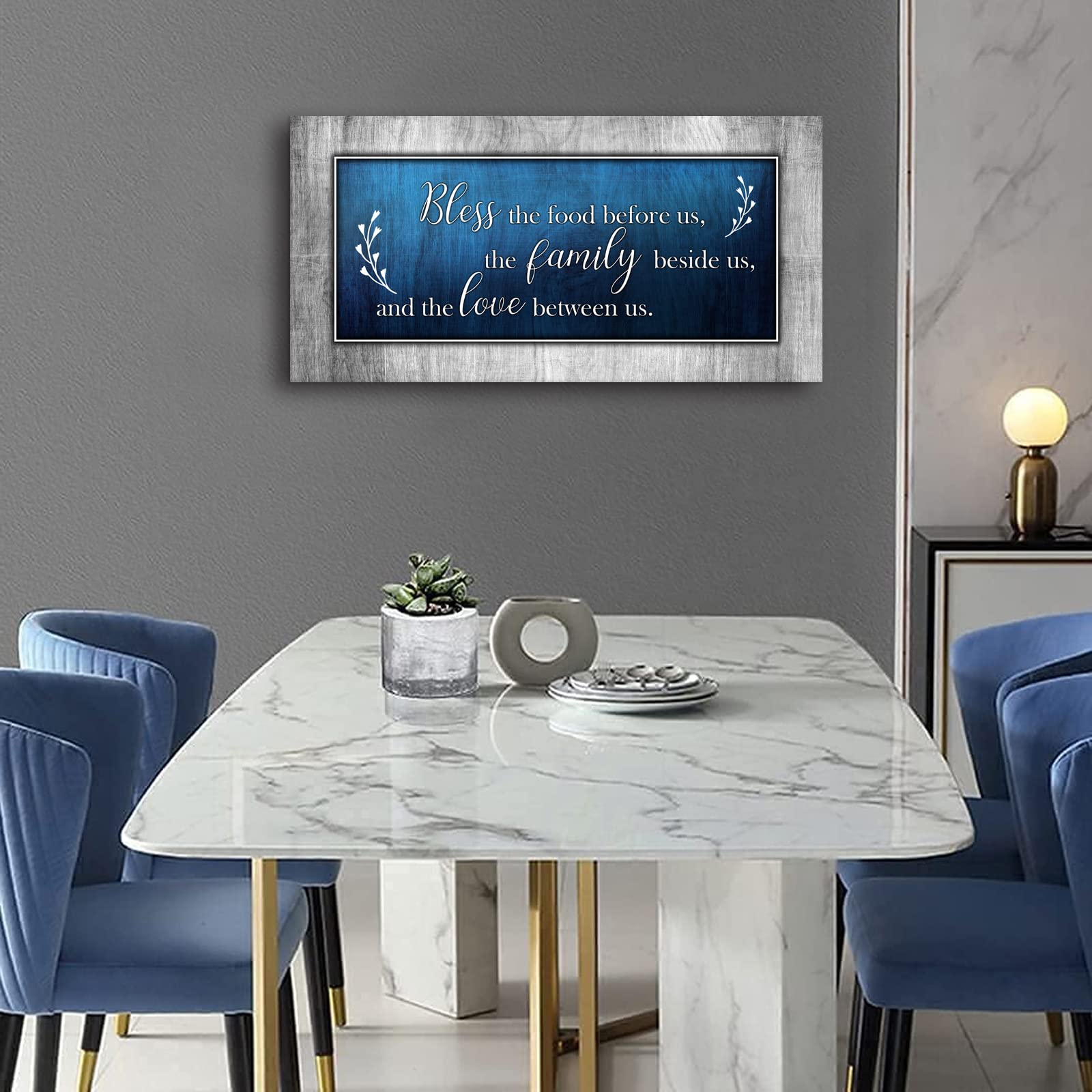 Blue & Grey Canvas Wall Art - Bless The Food Quote - 24x48