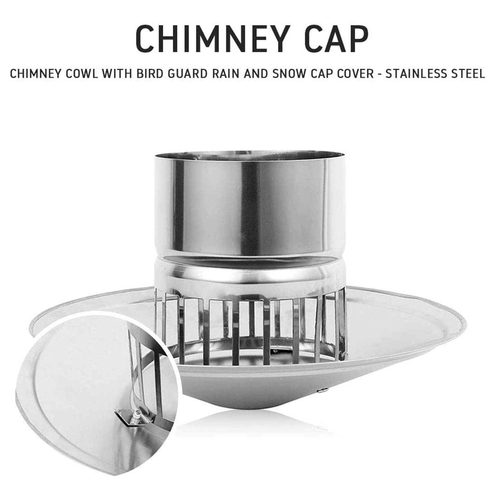 BOHHO 5.9 Inch Stainless Steel Chimney Cap - Weatherproof Roof Vent Cover for Range Hood & Exhaust Pipe - Durable Mushroom Ventilation Cap (150mm) - Perfect for Kitchen, BBQ, Dryer & Bathroom Ventilation Systems
