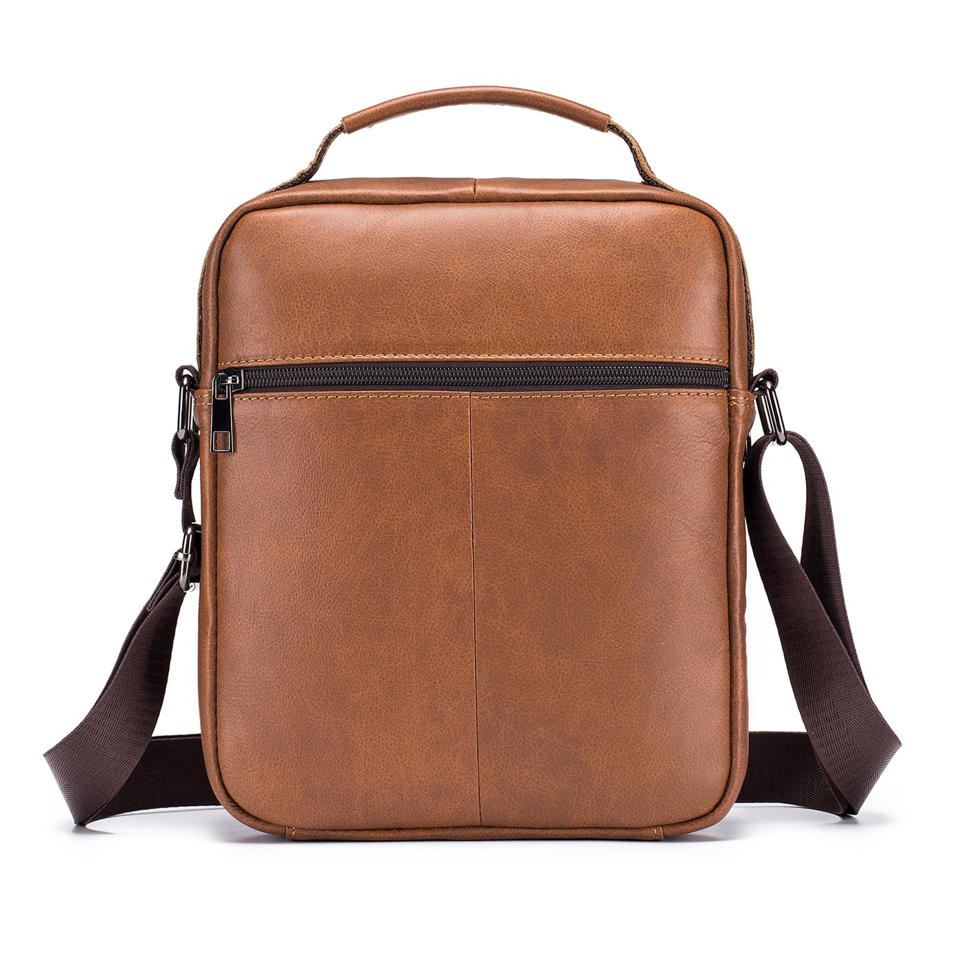 SPAHER Men's Genuine Leather Messenger Bag - Waterproof Crossbody Shoulder Bag for Business & Travel - Adjustable Strap Fits iPad 11 Inch - Brown Satchel for Work, Commuting & Daily Use