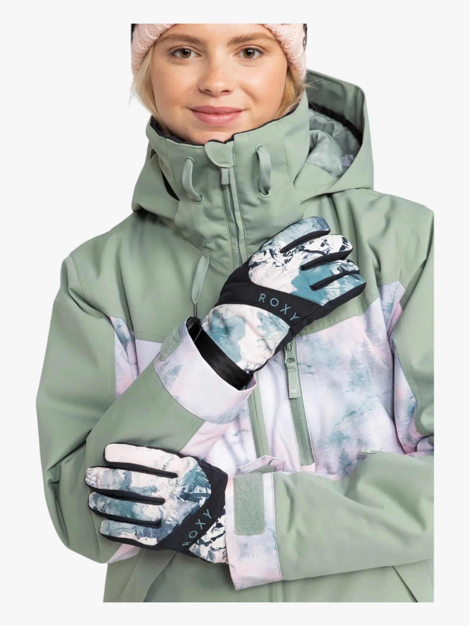 Roxy Snow Jetty Camouflage Green Gloves - Waterproof & Warm Winter Gloves for Skiing, Snowboarding & Outdoor Activities