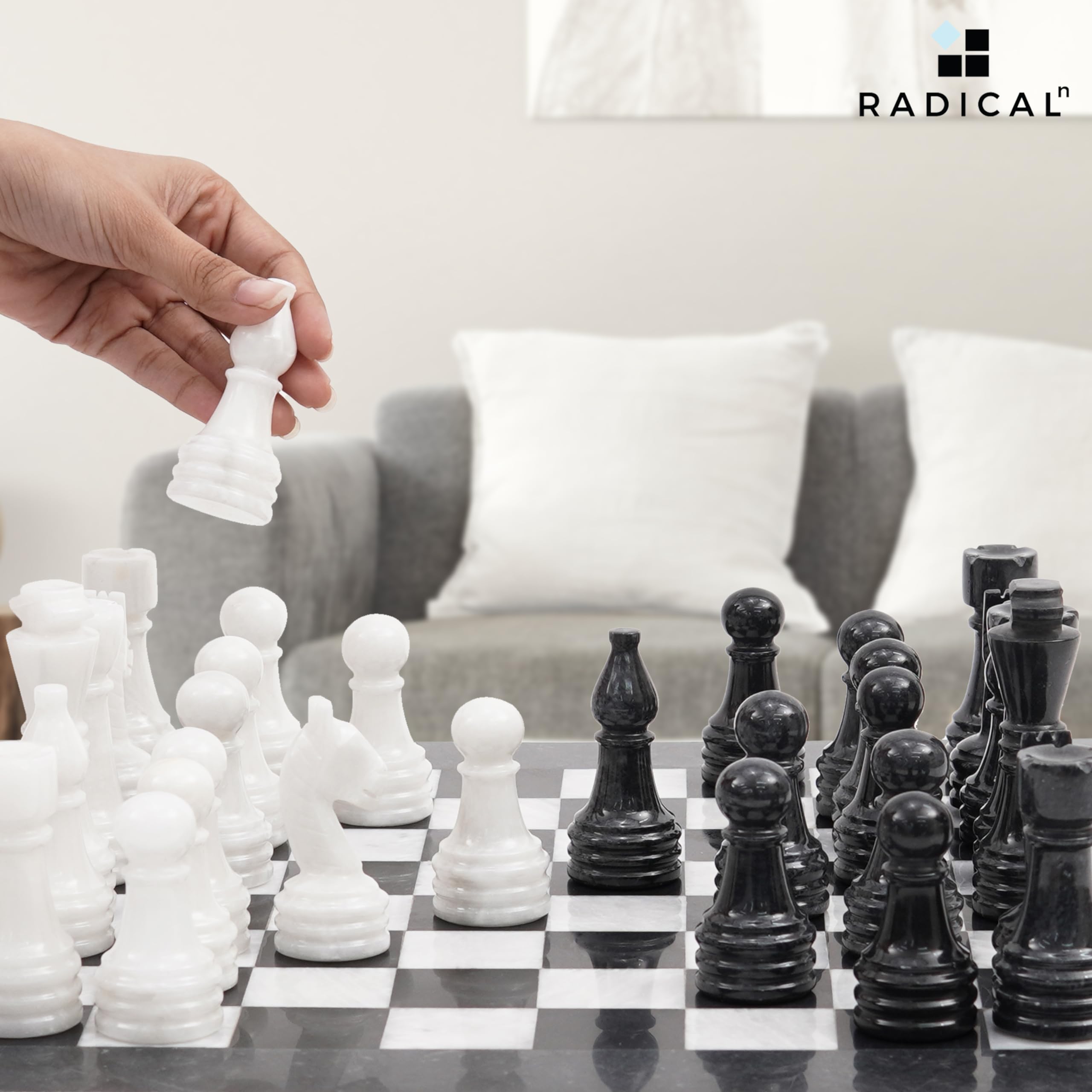Premium Handmade Marble Chess Set - 15 Inch Black & White Chess Board with 32 Pieces - Classic Strategy Game for Adults - Perfect for Home Decor, Office, Gifts & Tournament Play