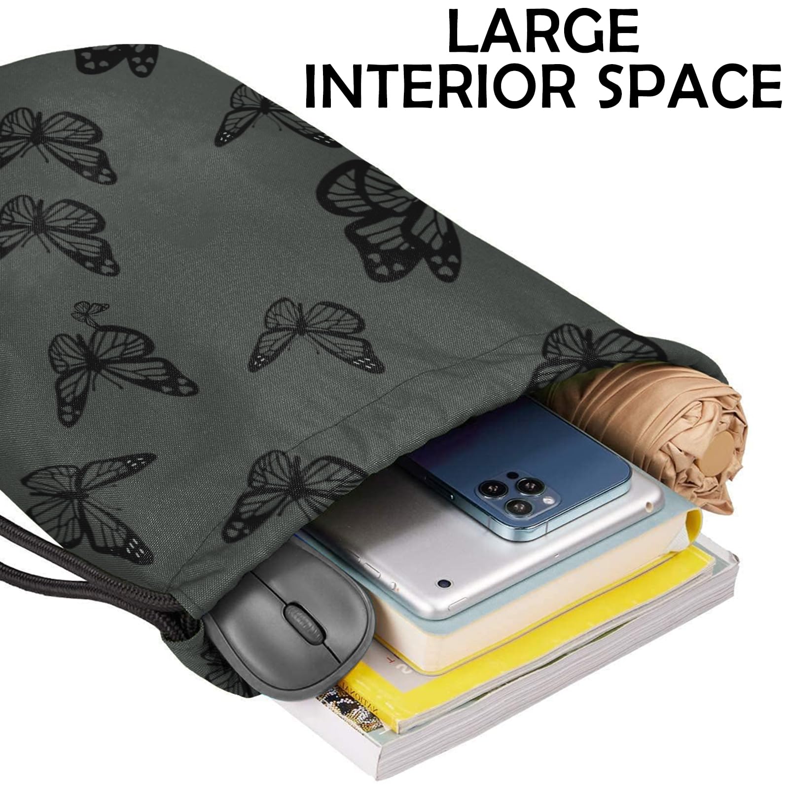 Waterproof Drawstring Backpack for Gym, Sports, Beach & Travel - Lightweight 13×17 Inch Cute Aesthetic Sackpack for Men & Women (Butterfly Design) - Perfect for Workouts, School, Hiking & Festival Use