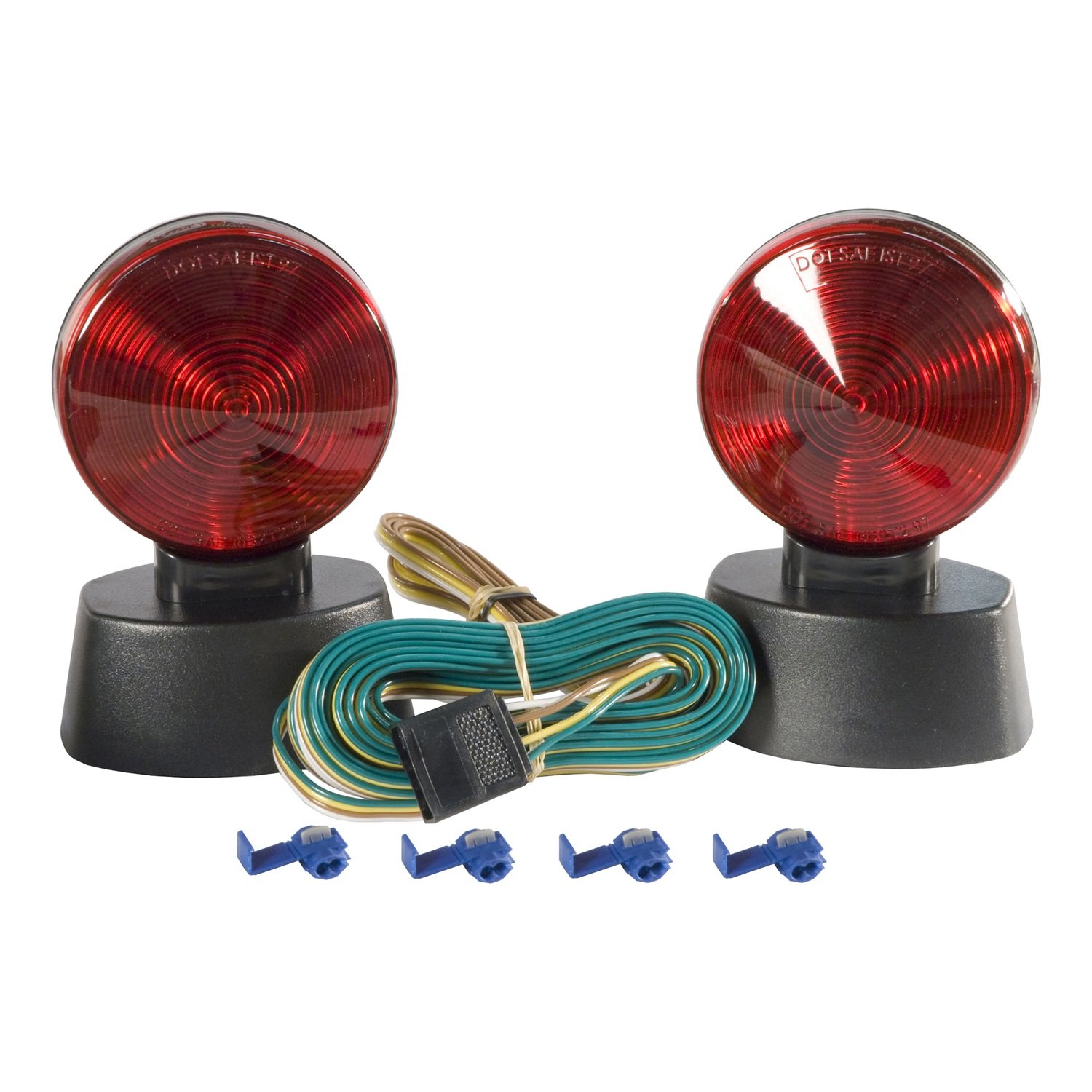 CURT 53200 Magnetic Trailer Lights for Dinghy Towing - 4-Pin Flat Plug Stop Tail Turn Signal Lights - Waterproof LED Lights for Boat, RV, Utility & Car Trailers - Easy Installation for Safe Night Towing
