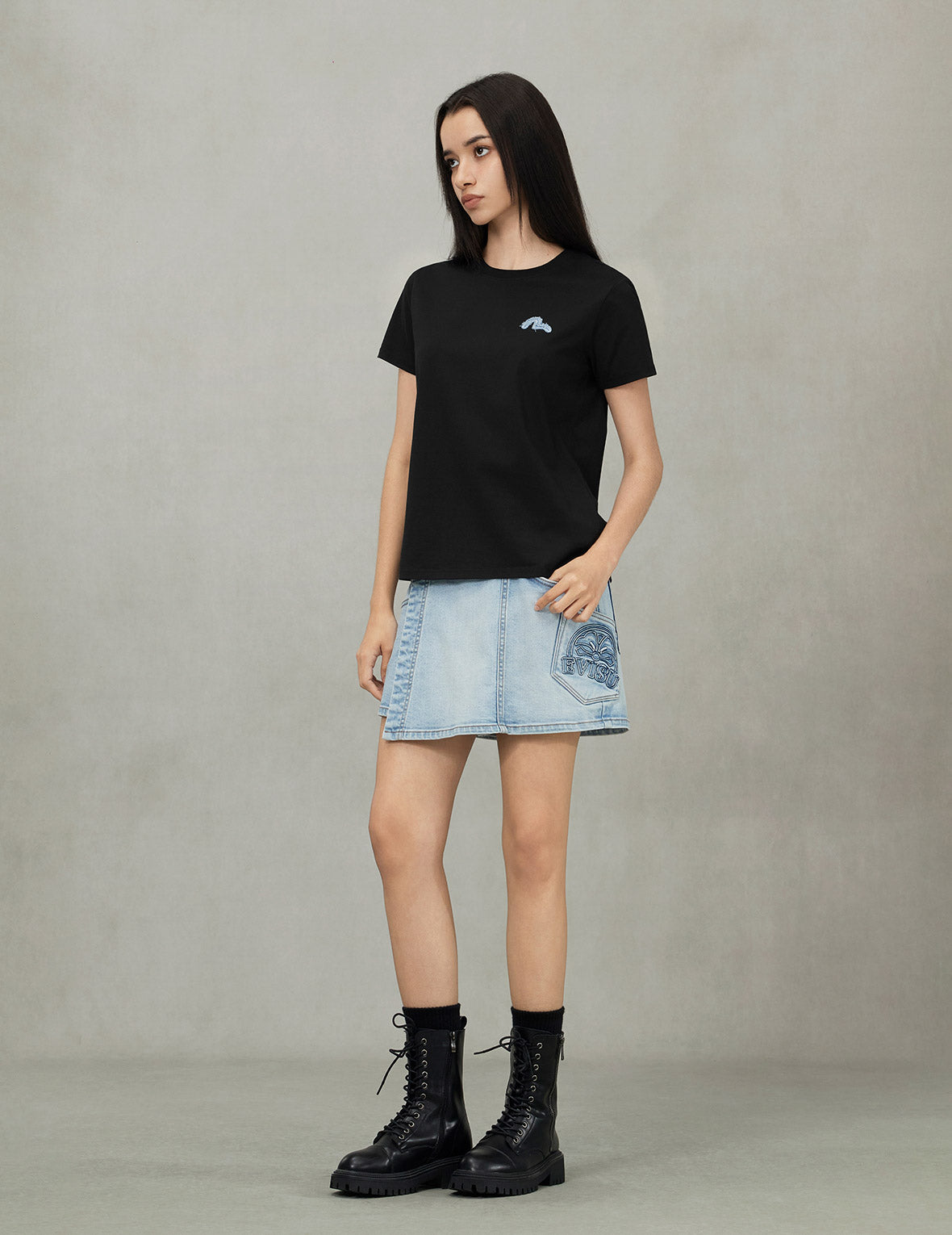 Deconstructed Denim Applique Embroidery Regular Fit T-Shirt for Men | Vintage Inspired Casual Tee | Perfect for Streetwear, Music Festivals & Everyday Wear