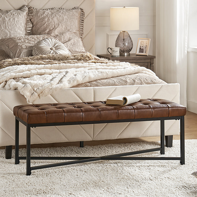 Arnold Versatile Elegance: Genuine Leather Bench with Button Tufted Design - Perfect for Living Room, Bedroom & Entryway Decor