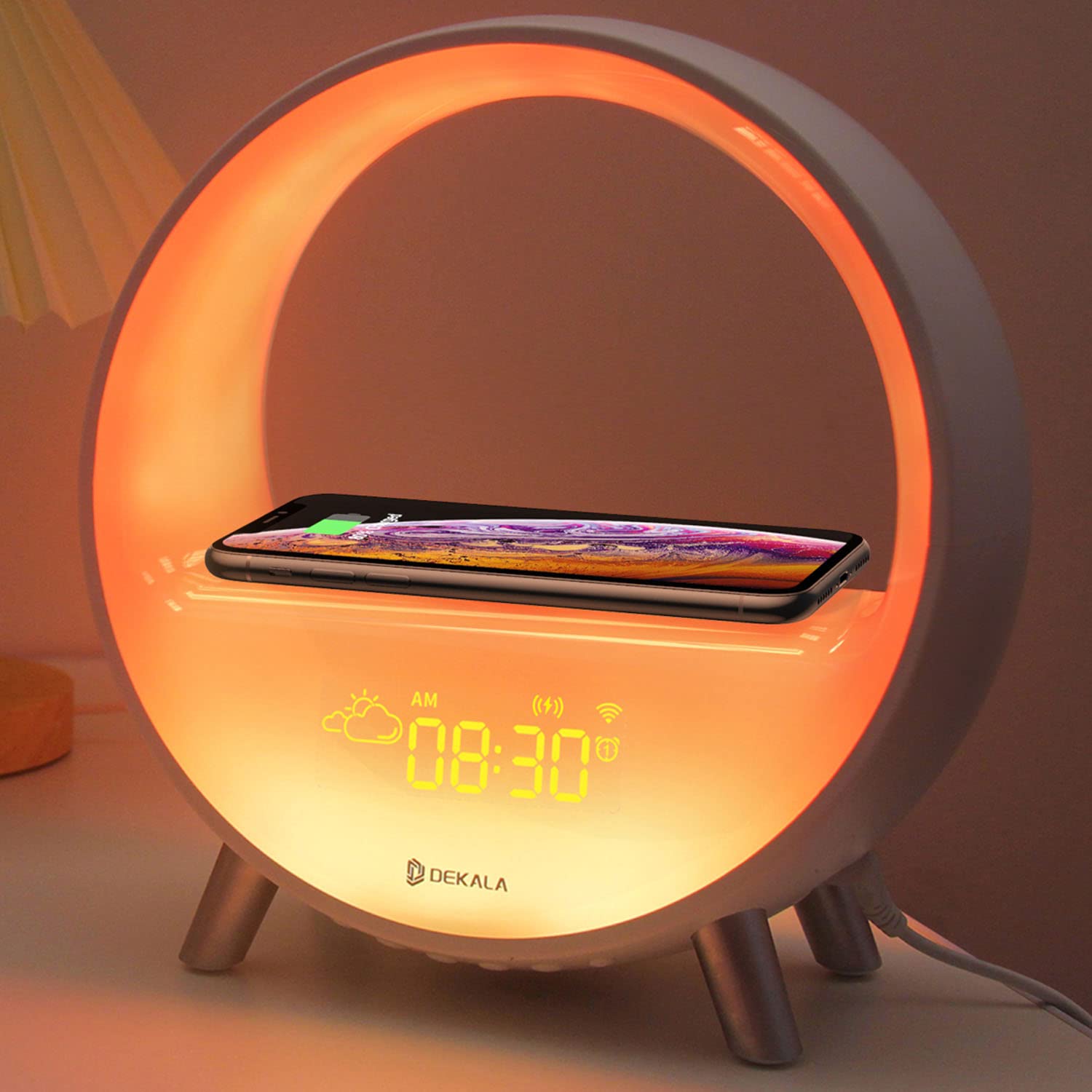 Updated Smart Dekala Arches Sunrise Alarm Clock with 15W Fast Wireless Charging, White Noise Sound Machine & Smart Ambient Lamp - Gradual Sunrise Simulation, App & Touch Control for Better Sleep & Relaxation (Perfect for Bedrooms, Offices & Meditation Spaces)