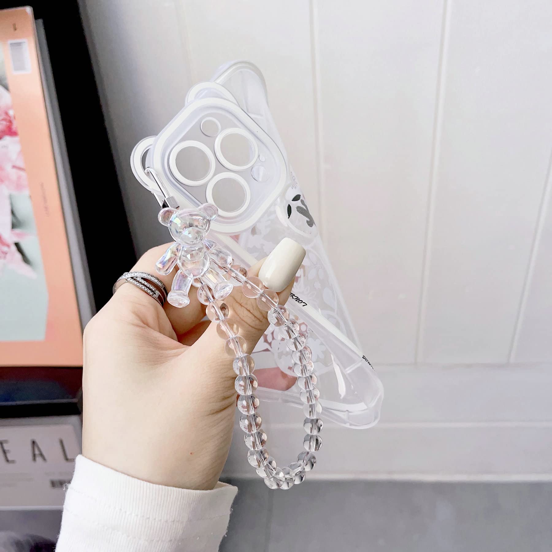 Shinymore Cute Floral Bear Clear Case for iPhone 12 Pro - Camera Protector with Adjustable Strap Bracelet | Trendy Protective Cover for Women & Girls | Perfect for Everyday Use, Travel & Photo Shoots