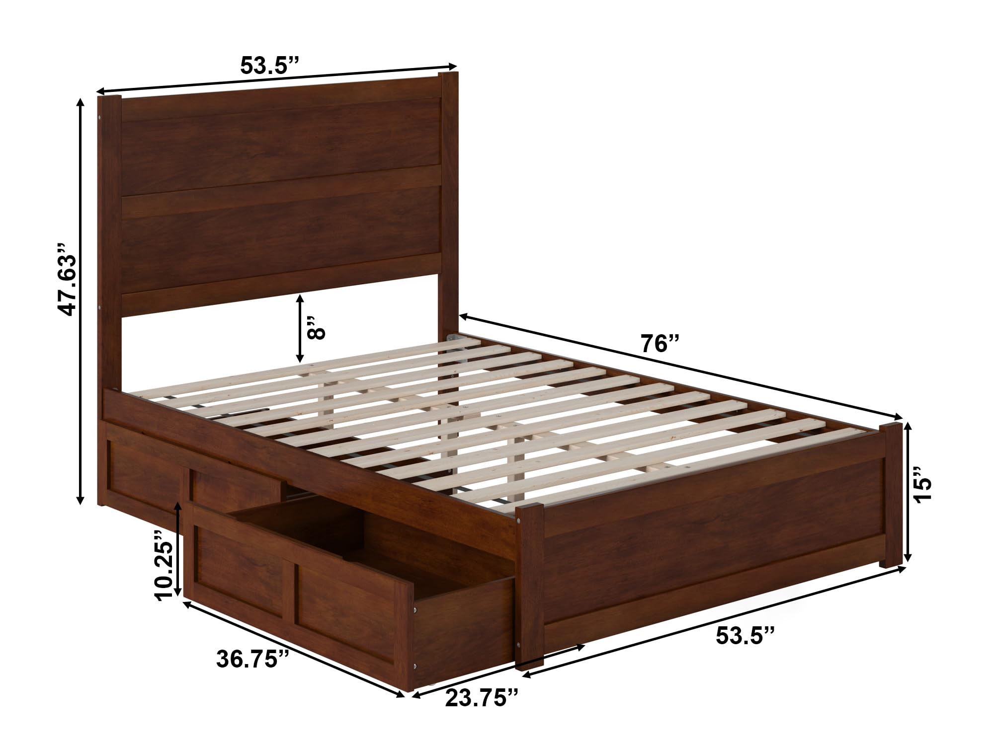 AFI NoHo Full Size Platform Bed with Footboard & Storage Drawers in Walnut - Modern Wooden Bed Frame for Small Spaces & Guest Rooms - Perfect for Apartments, Dorms & Home Bedrooms
