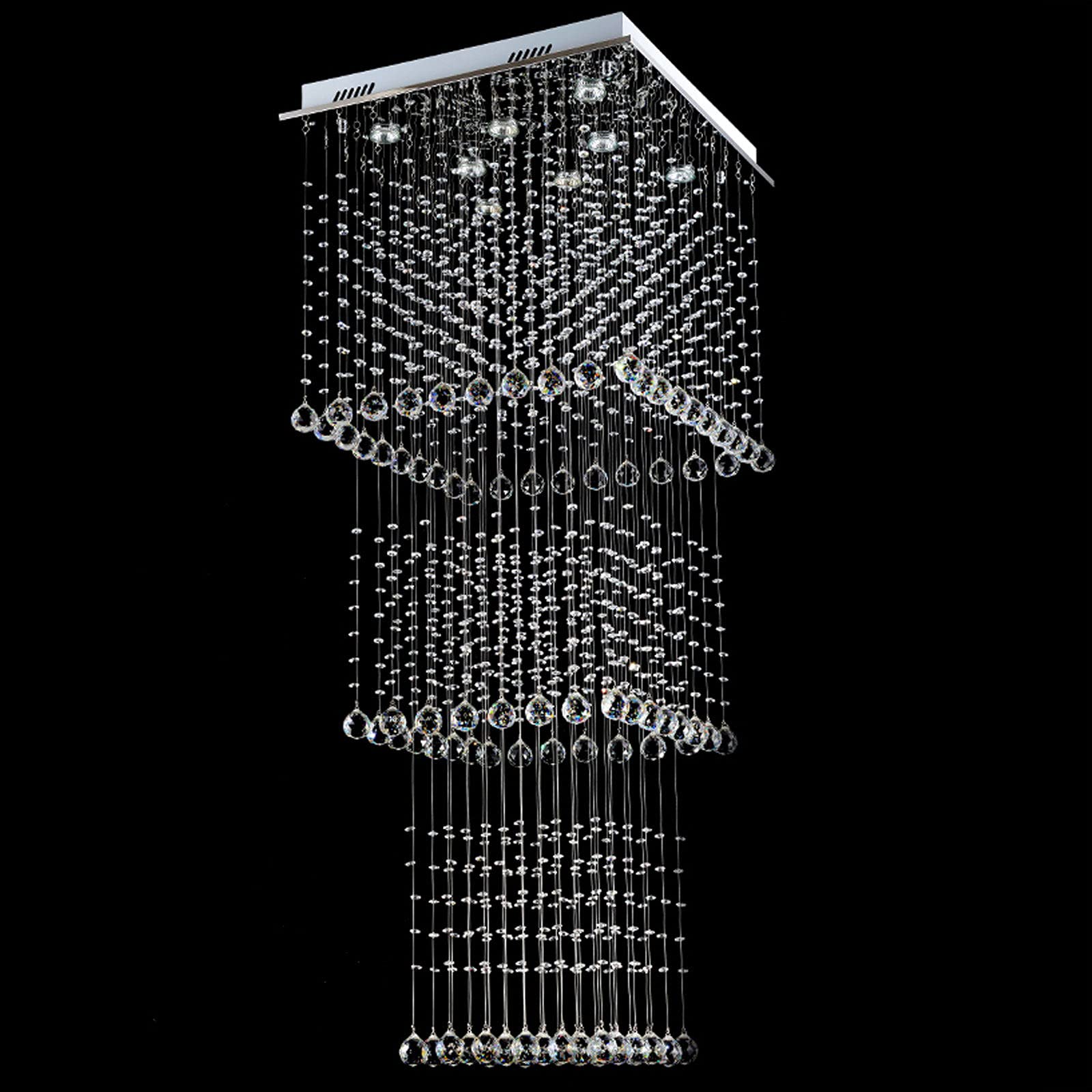 Modern K9 Crystal Raindrop Chandelier Lighting - 3-Layer Flush Mount LED Ceiling Light Fixture with 8 GU10 Bulbs Included (23.6
