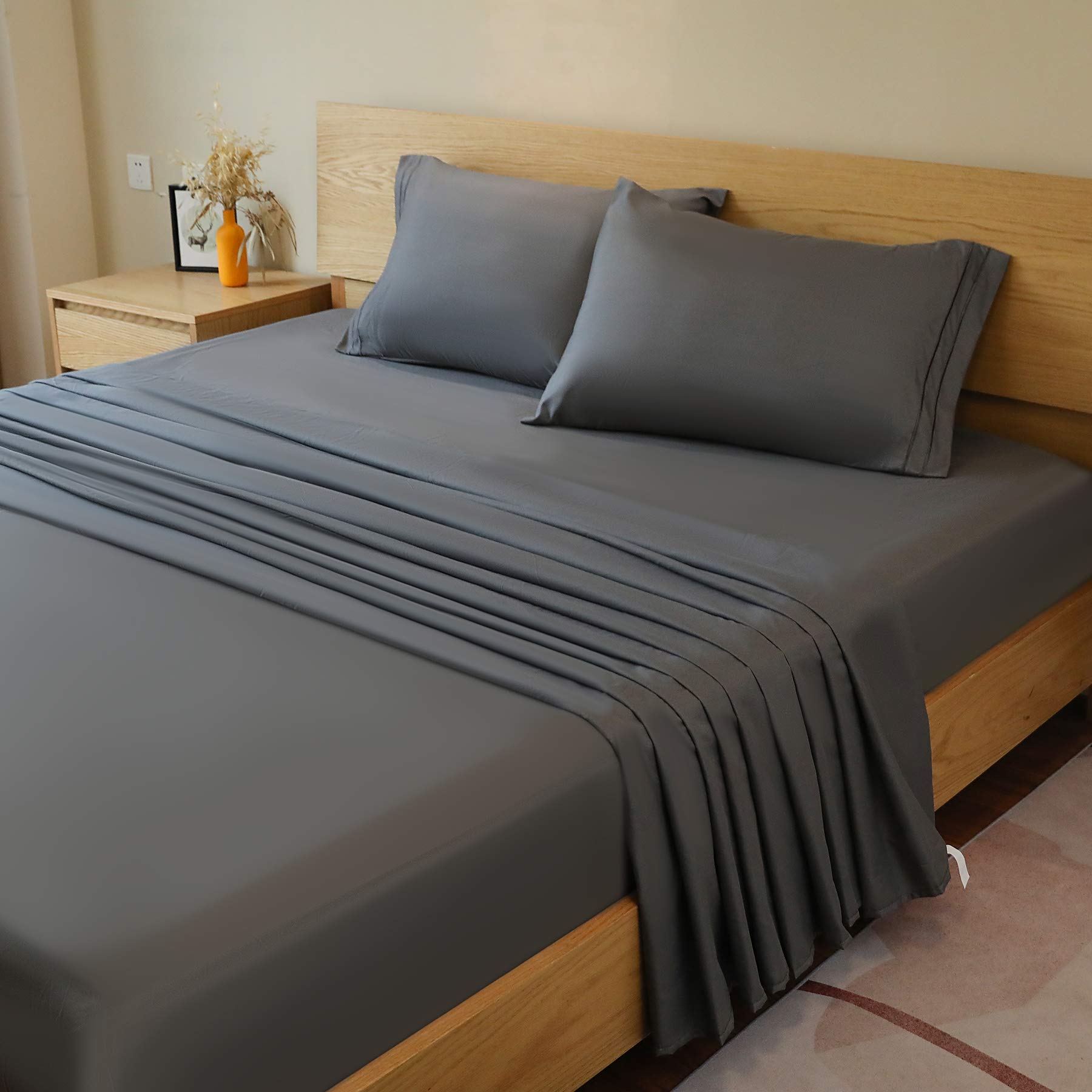 Titmay 3-Piece Luxury Microfiber Bed Sheet Set - Super Soft, Lightweight, Deep Pocket, Wrinkle & Fade Resistant - Dark Grey Twin Size - Perfect for Kids' Rooms, Guest Beds & Dorm Essentials