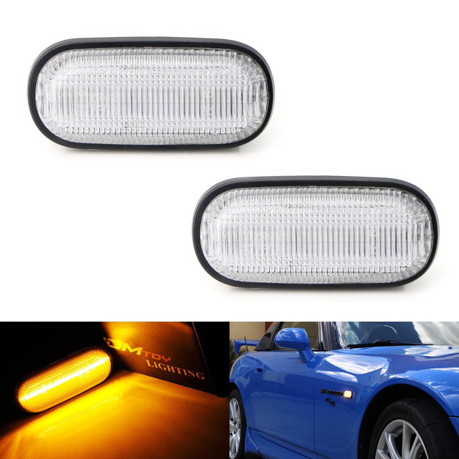 Amber LED Front Fender Side Marker Light Kit for 2000-2009 Honda S2000 - Clear Lens, Enhanced Visibility & Safety - Perfect for Night Driving and Custom Car Upgrades