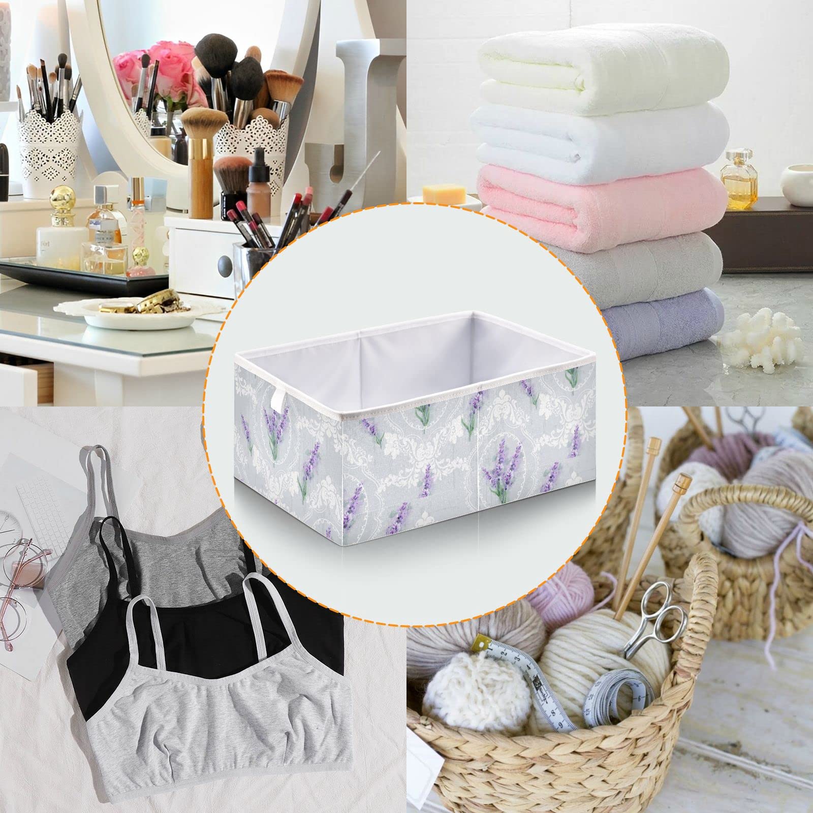 DOMIKING 11 Inch Lavender Scented Fabric Storage Bins - Foldable Closet Organizer with Sturdy Handles for Bedroom, Shelves & Linen Closet | Perfect for Home Organization, Nursery Storage & Laundry Room Essentials
