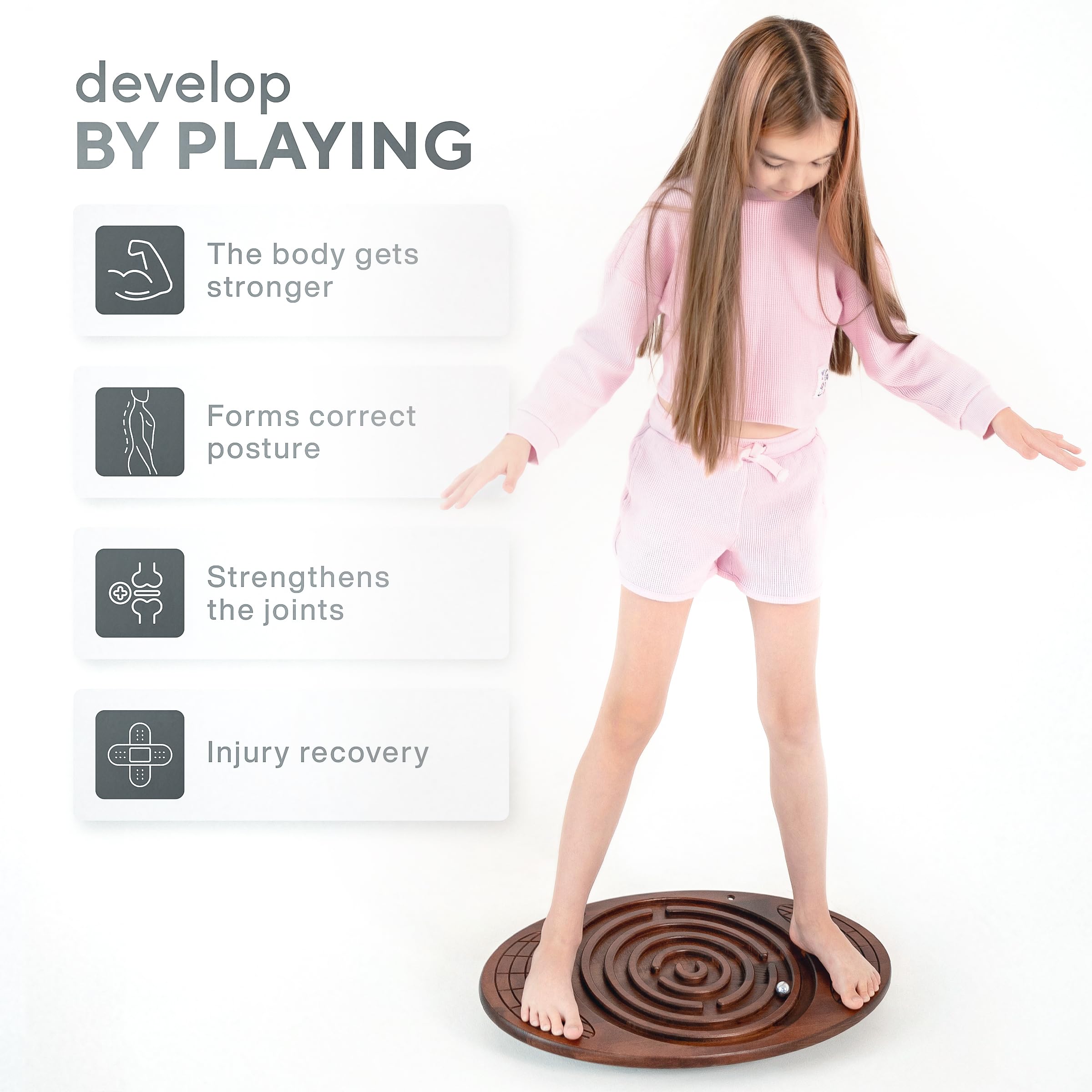 Bodo Maze Balance Board - Wooden Wobble Board for Kids, Teens & Adults - Exercise, Physical Therapy & Fitness Training - Improves Balance for Skiing, Surfing, Snowboarding & Skateboarding - Fun Labyrinth Game for Indoor/Outdoor Use