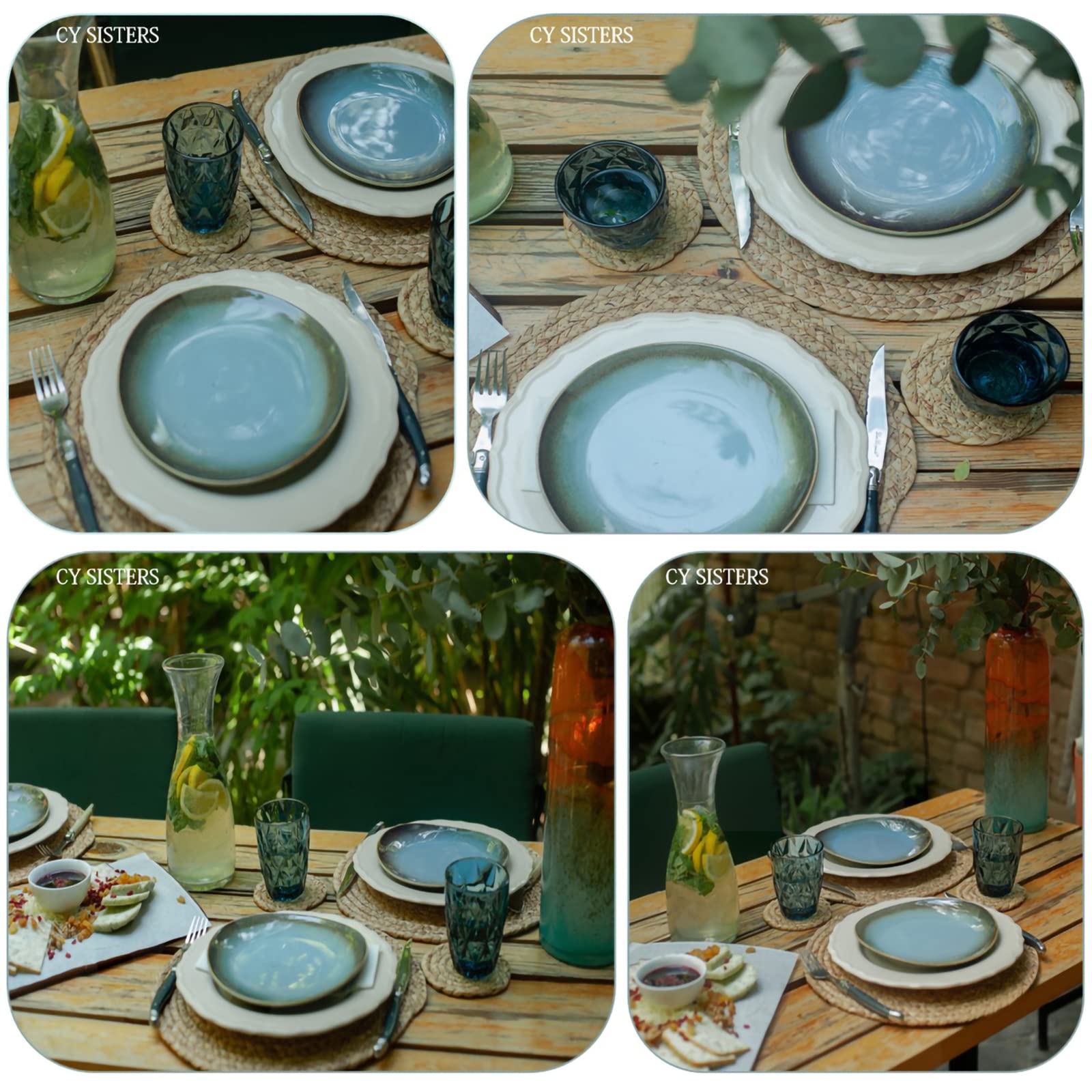 Round Woven Placemats Set of 4 - Natural Water Hyacinth & Rattan Wicker Place Mats - 13.5 Inch Heat Resistant Boho Farmhouse Style - Perfect for Outdoor Patio Dining, Picnics & Home Decor