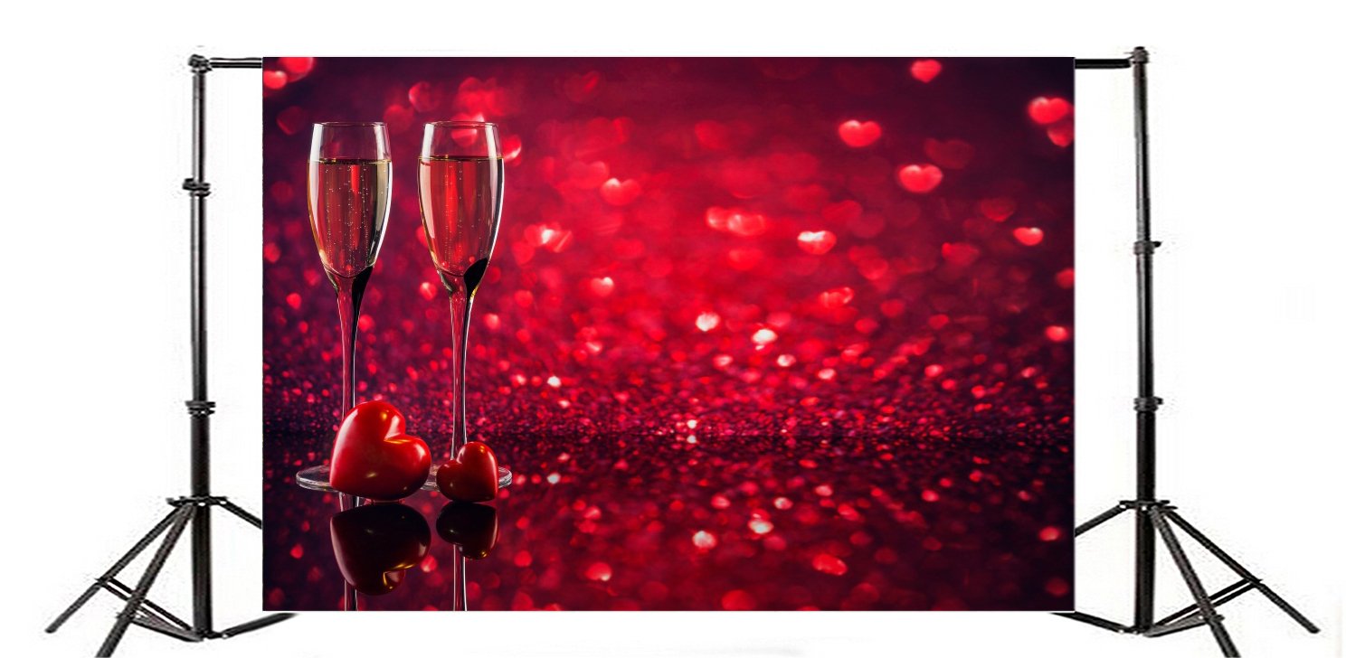 Laeacco 7x5ft Valentine's Day Photography Backdrop - Red Glitter Heart Bokeh Vinyl Background for Romantic Couples Portraits, Engagement Photos & Anniversary Celebrations | Perfect for Wedding, Proposal & Love Theme Photo Shoots