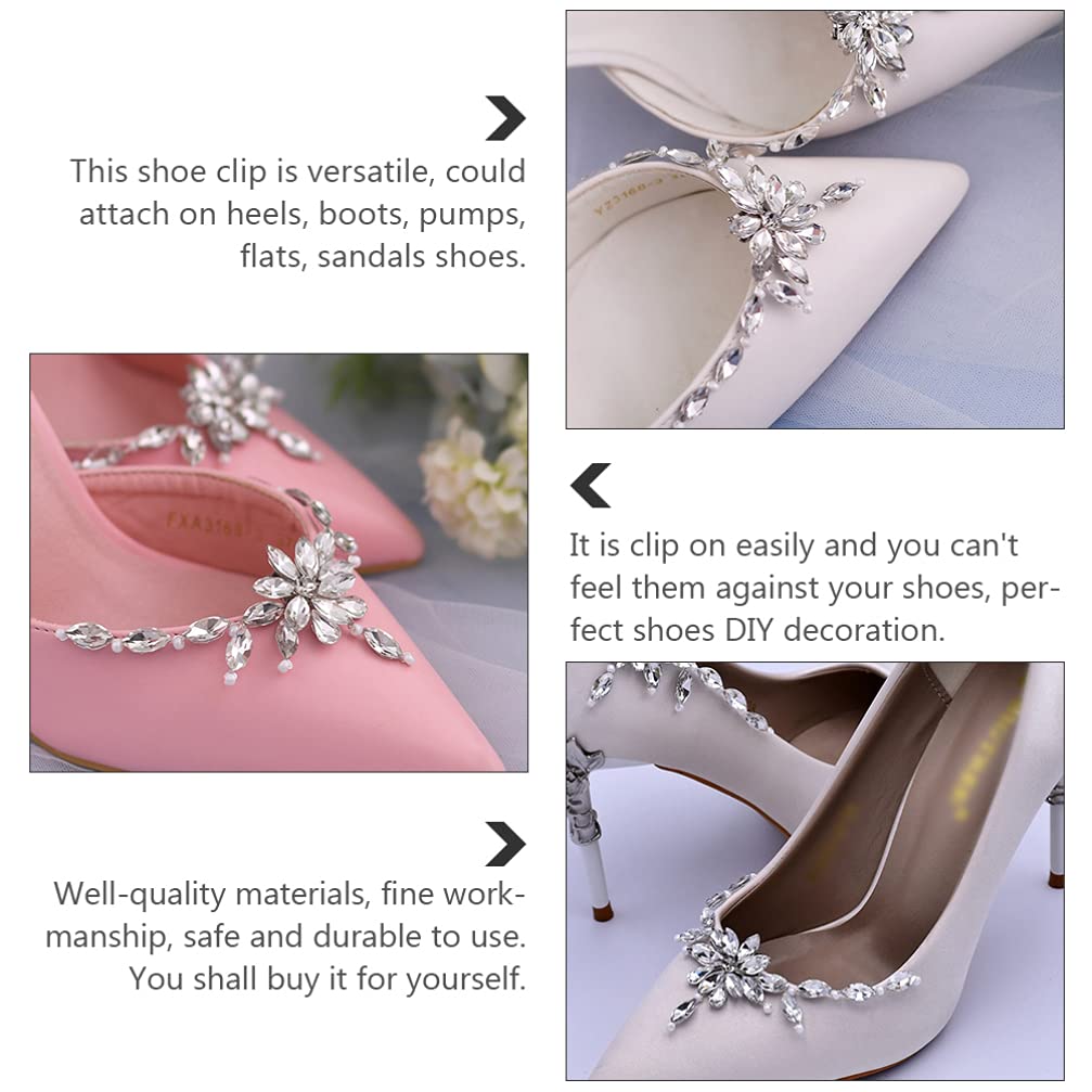 Holibanna 1 Pair Pearl & Rhinestone Crystal Shoe Clips - Elegant Bridal Shoe Buckles, DIY Floral Shoe Charms for Wedding, Prom, Party Shoes - Perfect for Brides, Bridesmaids & Special Occasions