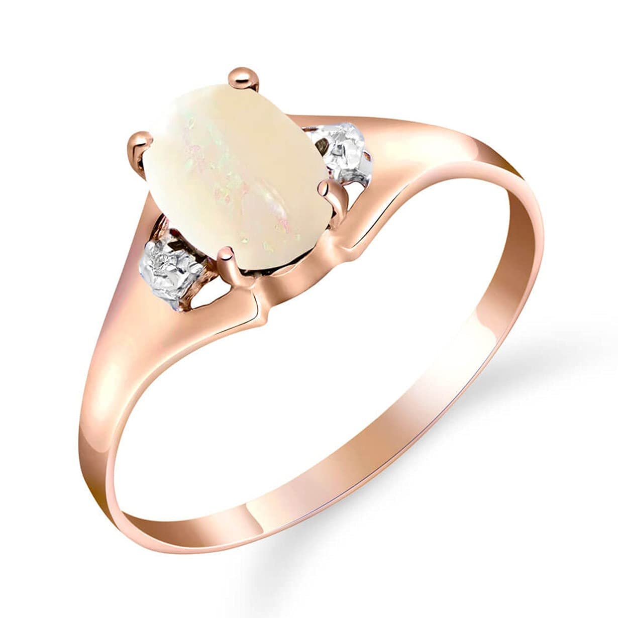 14K Solid Rose Gold Ring with Natural Diamonds & Oval Opal - AAA Grade Galaxy Gold GG Jewelry for Women, Perfect for Engagement, Anniversary & Special Occasion Gifts
