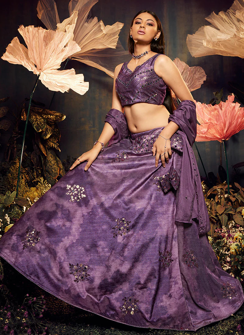 Exquisite Purple Mirror Work Embroidery Lehenga Choli (D233) - Perfect for Weddings, Festivals & Indian Cultural Events