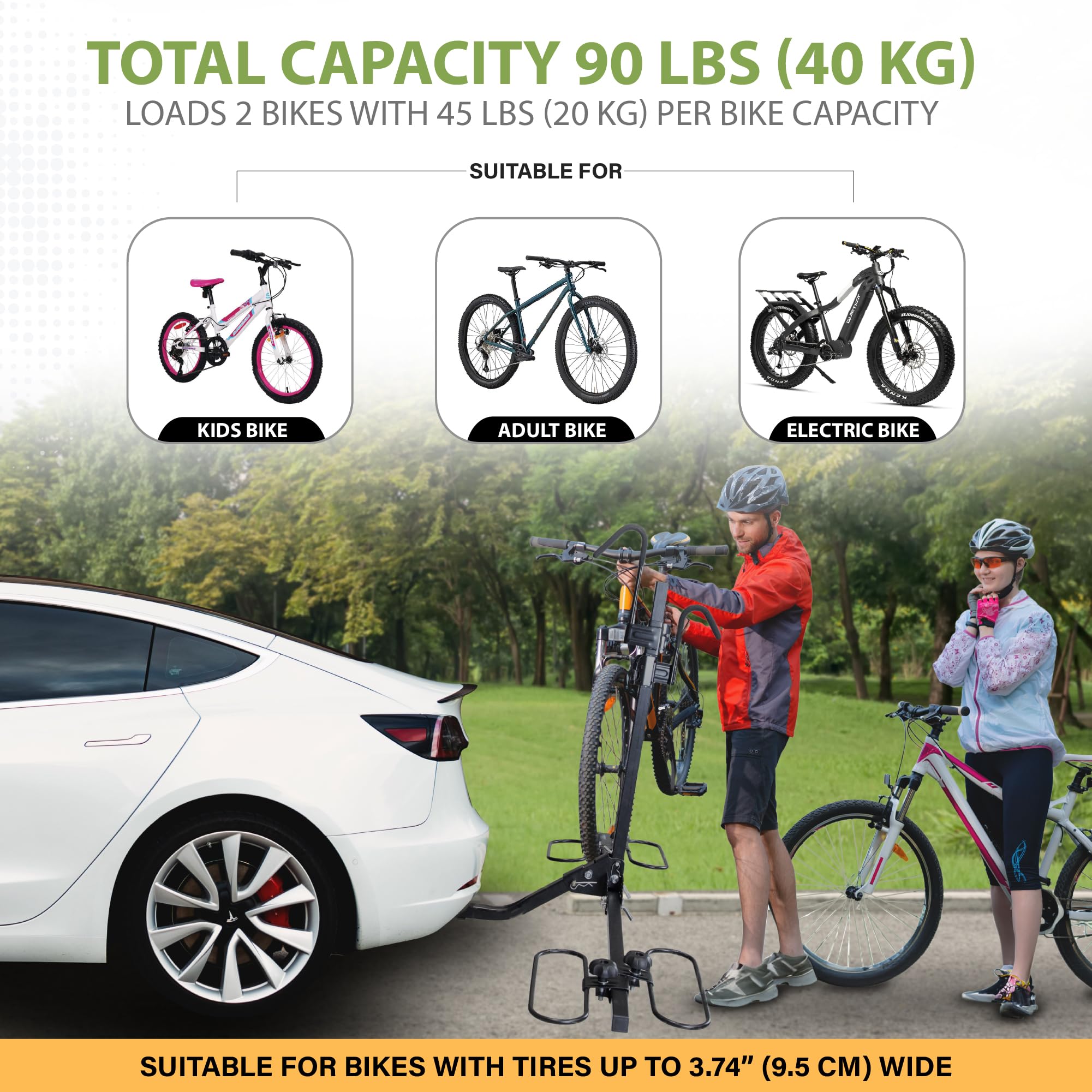 Biltek 2-Bike Hitch Mount Bike Rack - 90 lbs Capacity, Tiltable & Foldable for SUV, Truck, Car - Fits 1.25