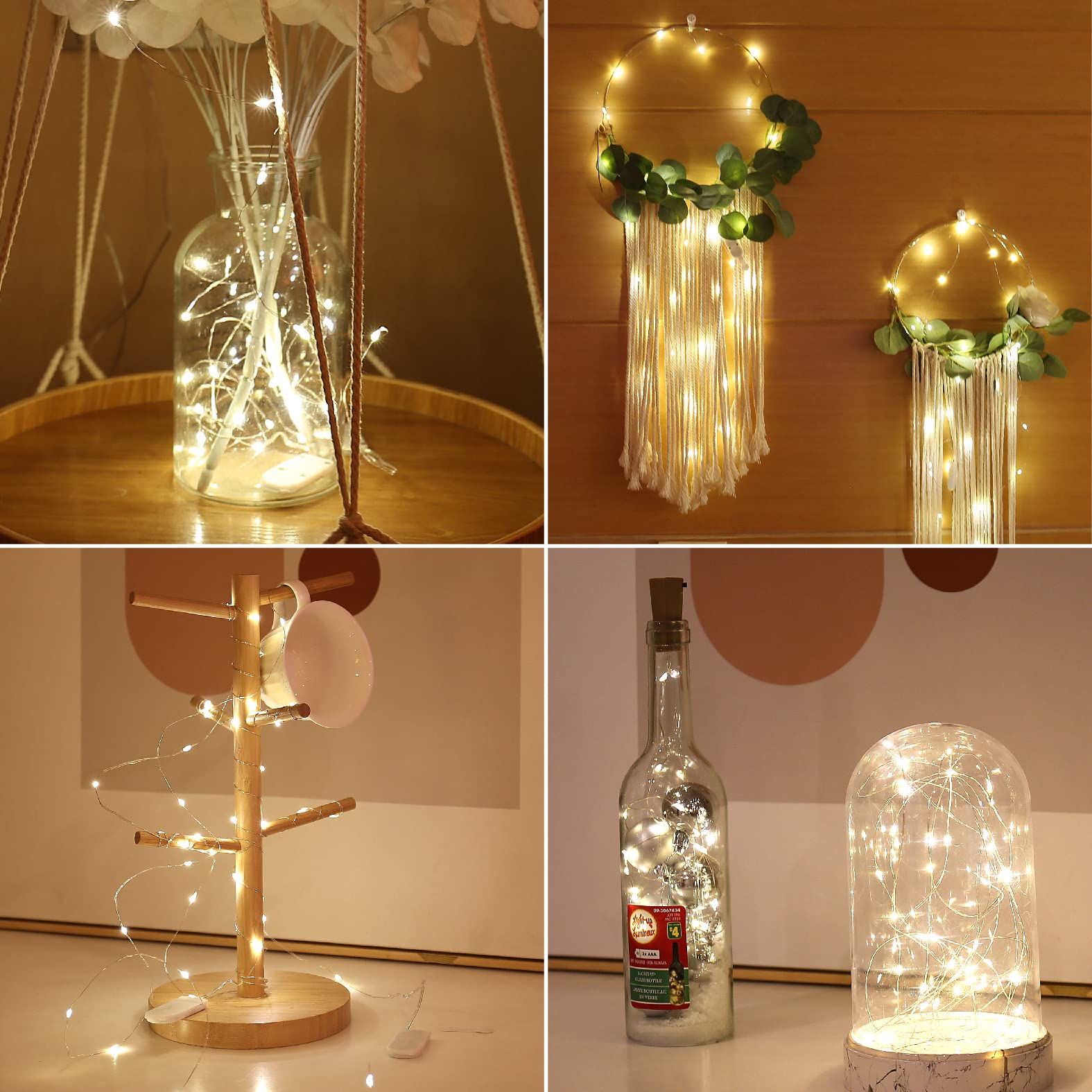 6 Pack Fairy Lights Battery Operated - 7ft 20LED Warm White String Lights with Silver Wire, Waterproof Mason Jar & Firefly Lights for Bedroom, Wedding, Party, Garden - Indoor & Outdoor Decoration