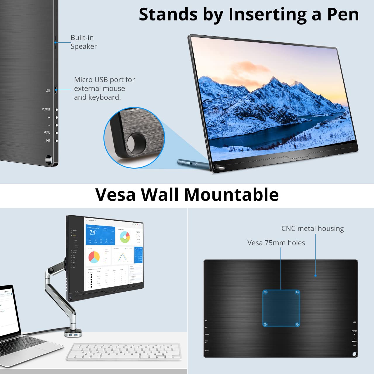 EVICIV 15.6 Inch 4K Portable Monitor - 3840x2160 UHD IPS Screen, 100% sRGB, USB-C & HDMI, VESA Mount - Gaming & Work Monitor for Laptop, PC, PS5, Phone - Perfect for Remote Work, Travel & Multi-Tasking