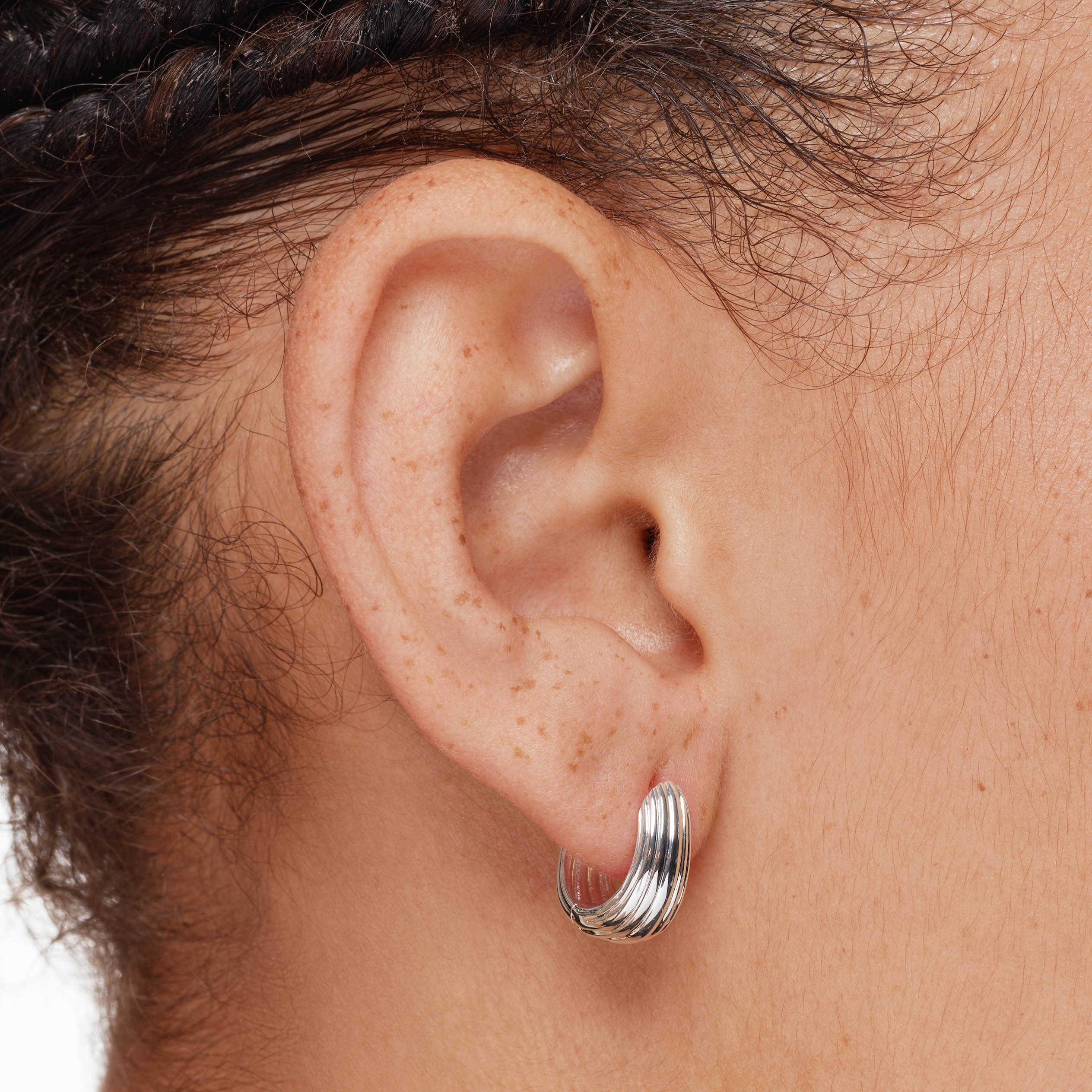 Silver Ribbed Dome Huggie Earrings for Women - Trendy Hoop Earrings for Everyday Wear & Special Occasions