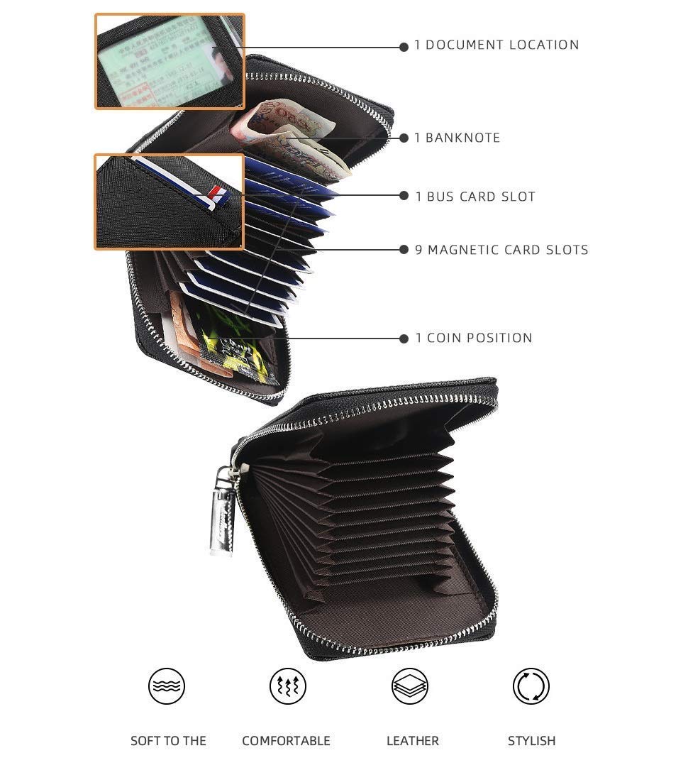 SPIN CART RFID Blocking Credit Card Holder - 10 Slot Compact Zipper Wallet for Men & Women (Black) | Perfect for Travel, Business & Everyday Use