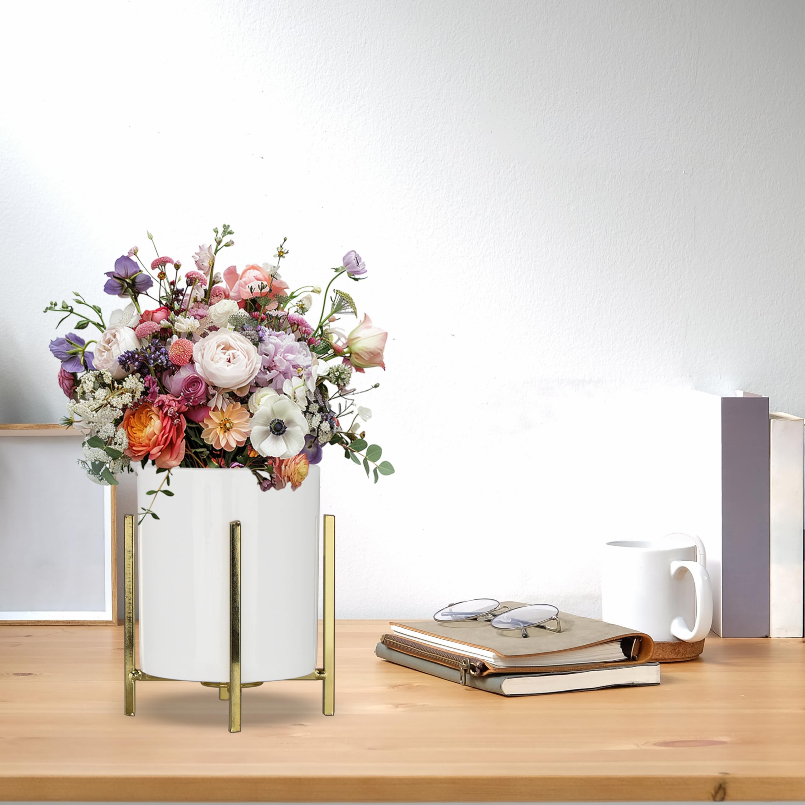 Elegant Gold Ceramic Pen Holder - Stylish Desk Organizer for Women & Girls | Perfect for Office, Home, or School Workspace Accessories
