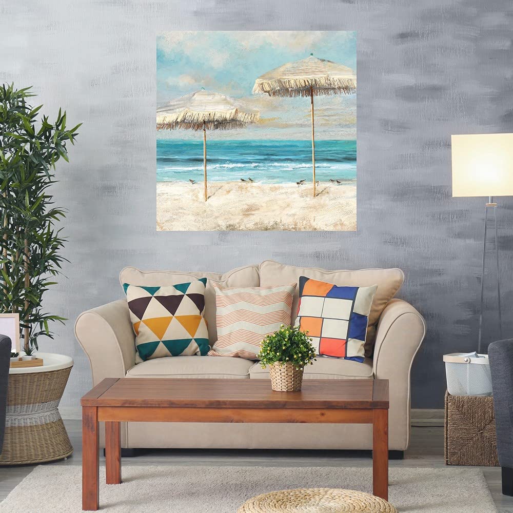 Fine Art Canvas Beach Duet Wall Decor - Hand Painted by Artist Studio Arts - 32x32 Inches - Ready to Hang - Perfect for Living Room, Bedroom, Office & More - Coastal Theme Home Decor for Beach Houses & Vacation Homes