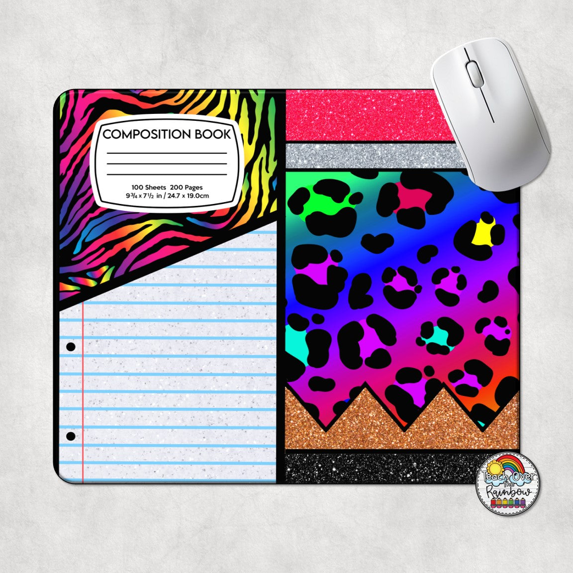Neon Leopard Print Mouse Pad with Pencil Holder - Non-Slip Desk Mat for Gaming, Office & School - Perfect for Laptop & Computer Workstations