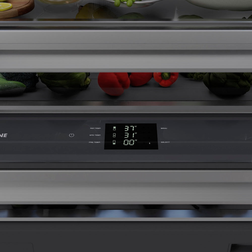 ZLINE Autograph Edition 36 Inch Built-In Bottom Freezer Refrigerator - 19.8 cu.ft Capacity, Water Dispenser & Ice Maker - White Matte Exterior with Graphite Gray Interior & Matte Black Accents (GRBITZ WM 36 MB) - Perfect for Modern Kitchens, Open Concept Homes & Luxury Appliances Collection