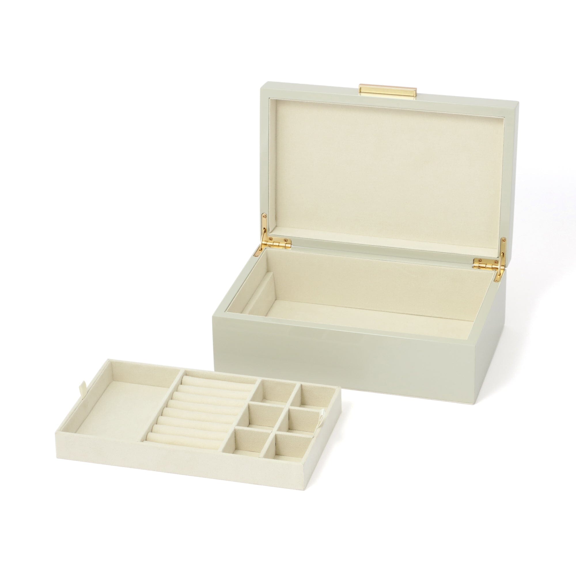 Elegant Large Grey Lacquer Stripe Jewelry Box - Perfect for Organizing Necklaces, Rings & Earrings - Ideal for Bedroom, Dresser & Travel