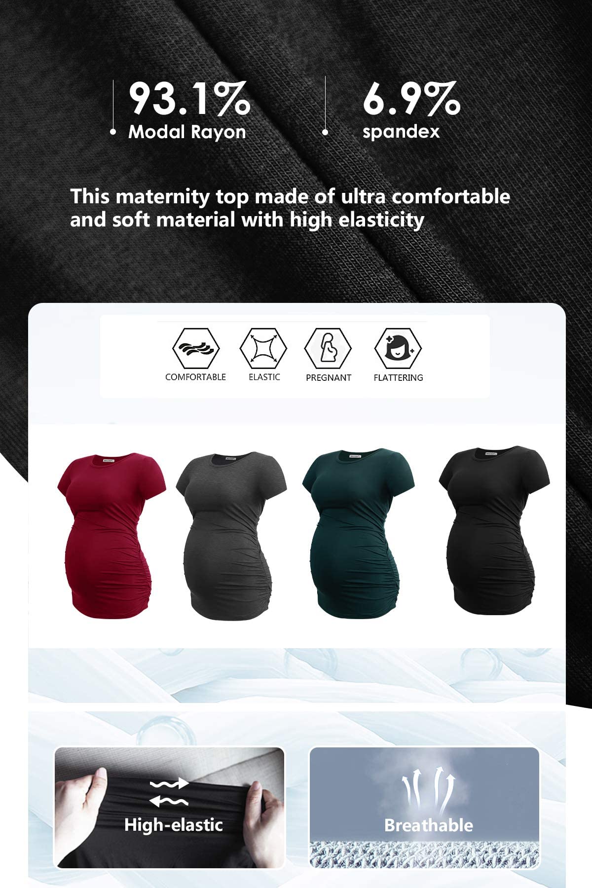 Smallshow Women's Maternity Shirt - Stretchy Side Ruched Pregnancy Top for Summer | Comfortable Nursing & Casual Wear for Expecting Moms (Office, Outing, Maternity Photos)