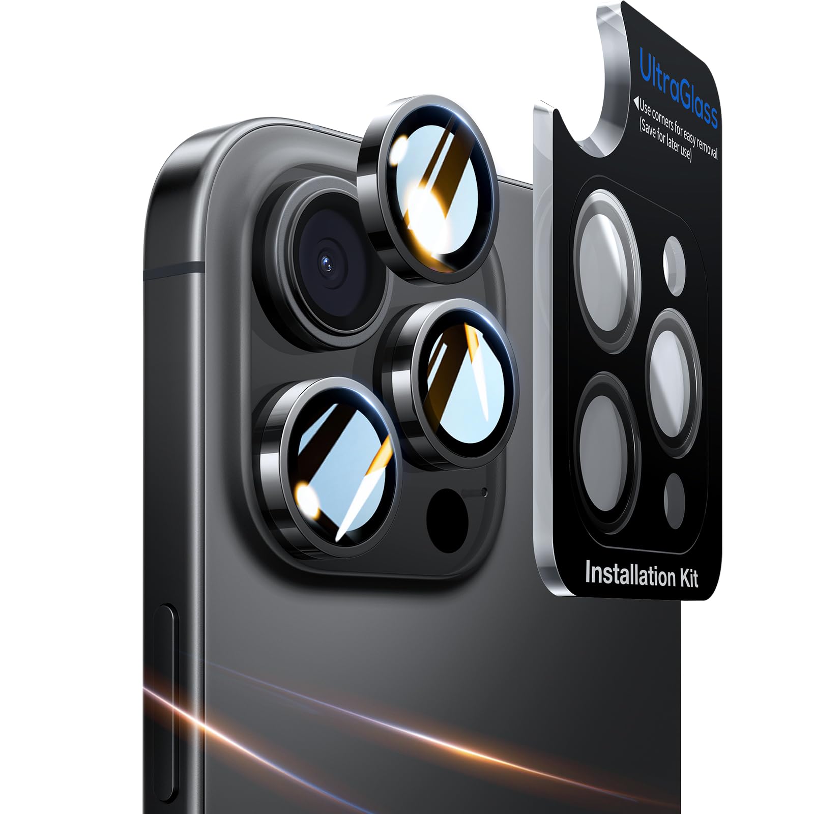 UltraGlass UNBREAKABLE 9H+ Tempered Glass Camera Lens Protector for iPhone 16 Pro Max & iPhone 16 Pro (Black Titanium) - Shatterproof Screen Protector for Enhanced Protection During Outdoor Adventures, Travel & Daily Use