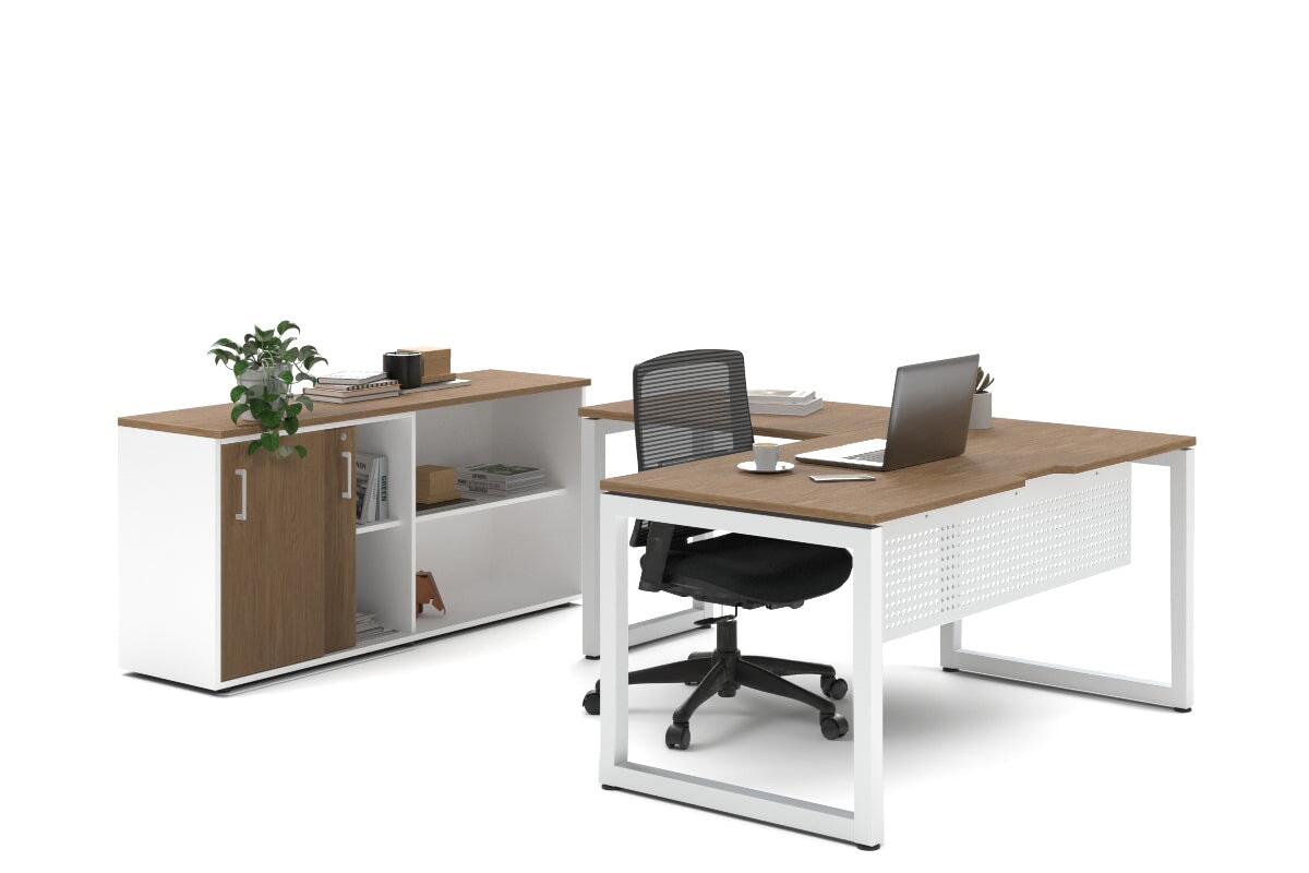 Premium L-Shaped Quadro Loop Executive Desk with White Legs - 1600L x 1800W Dimensions with Cable Management Scallop - Perfect for Home Office, Corporate Workspaces & Modern Workstations