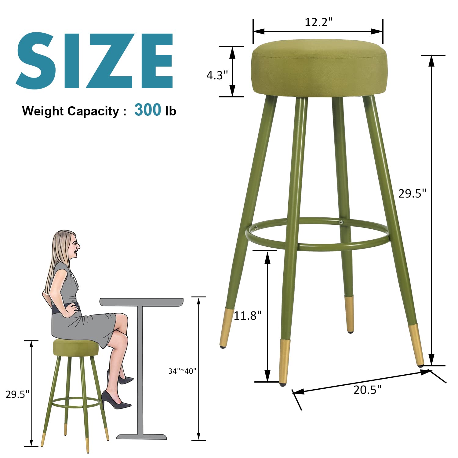 Joveco Set of 2 Modern Upholstered Bar Stools with Footrest - 24
