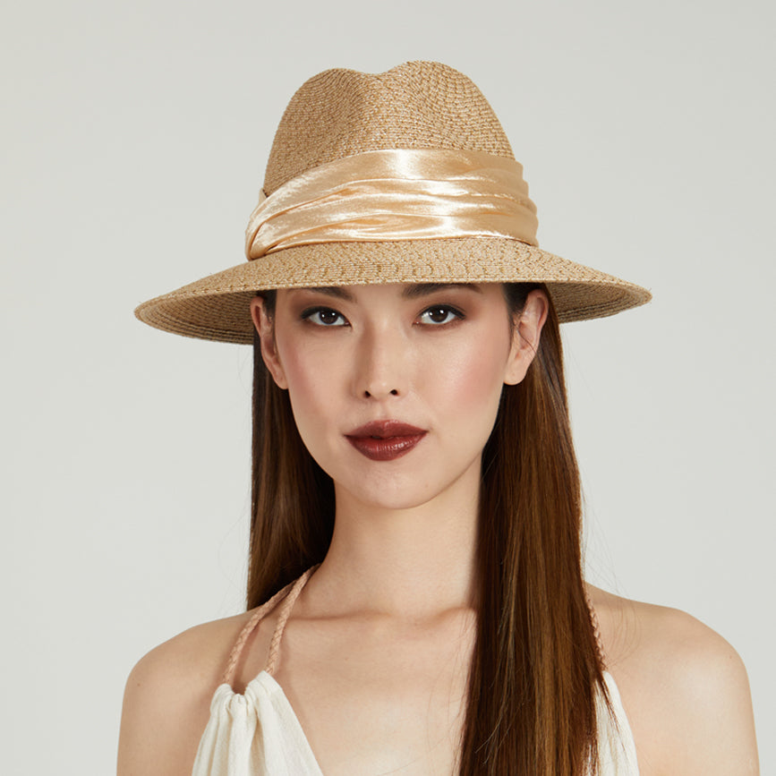 Courtney Toyo Packable Fedora Hat - Lightweight Travel Sun Hat for Women, Foldable Summer Beach Hat with UPF 50+ Sun Protection - Perfect for Vacations, Outdoor Adventures & Fashion Accessories