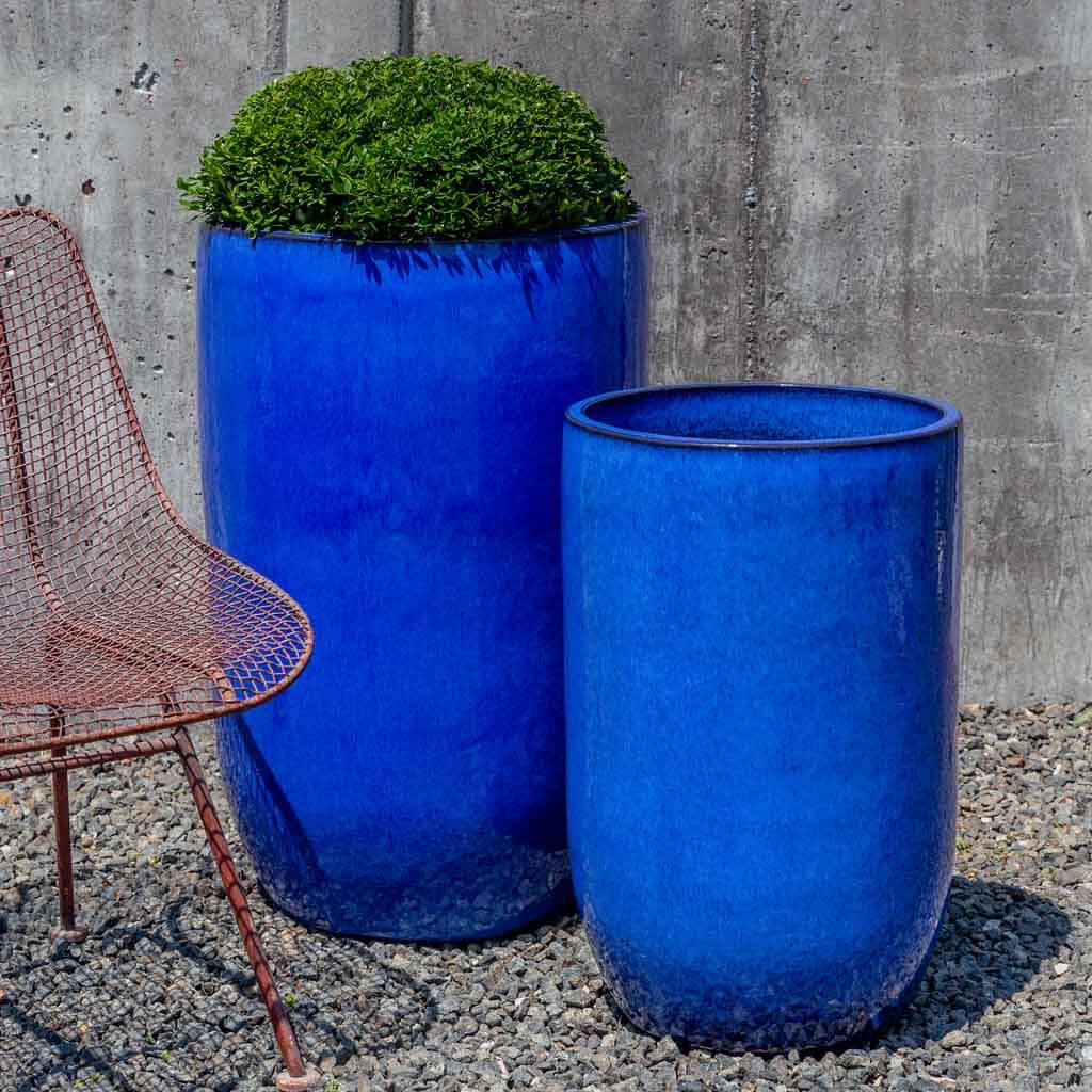 Cole Planter Set of 2 in Riviera Blue - Modern Outdoor Flower Pots for Patio, Garden & Home Decor | Campania International
