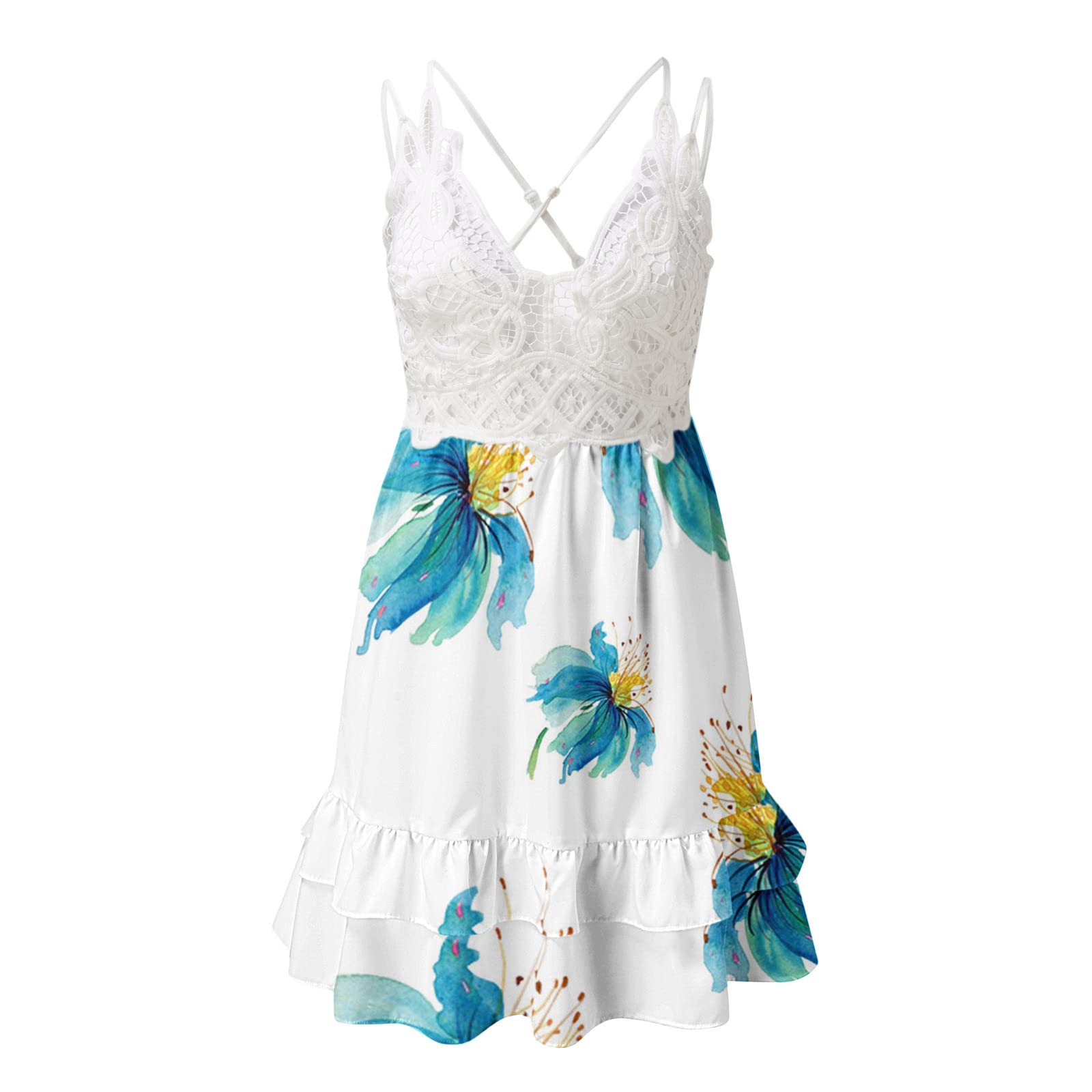 Twoker Women's Floral Print Sleeveless V-Neck Lace Summer Dress - Breathable Loose Fit Sundress for Beach Vacation, Party & Casual Outings