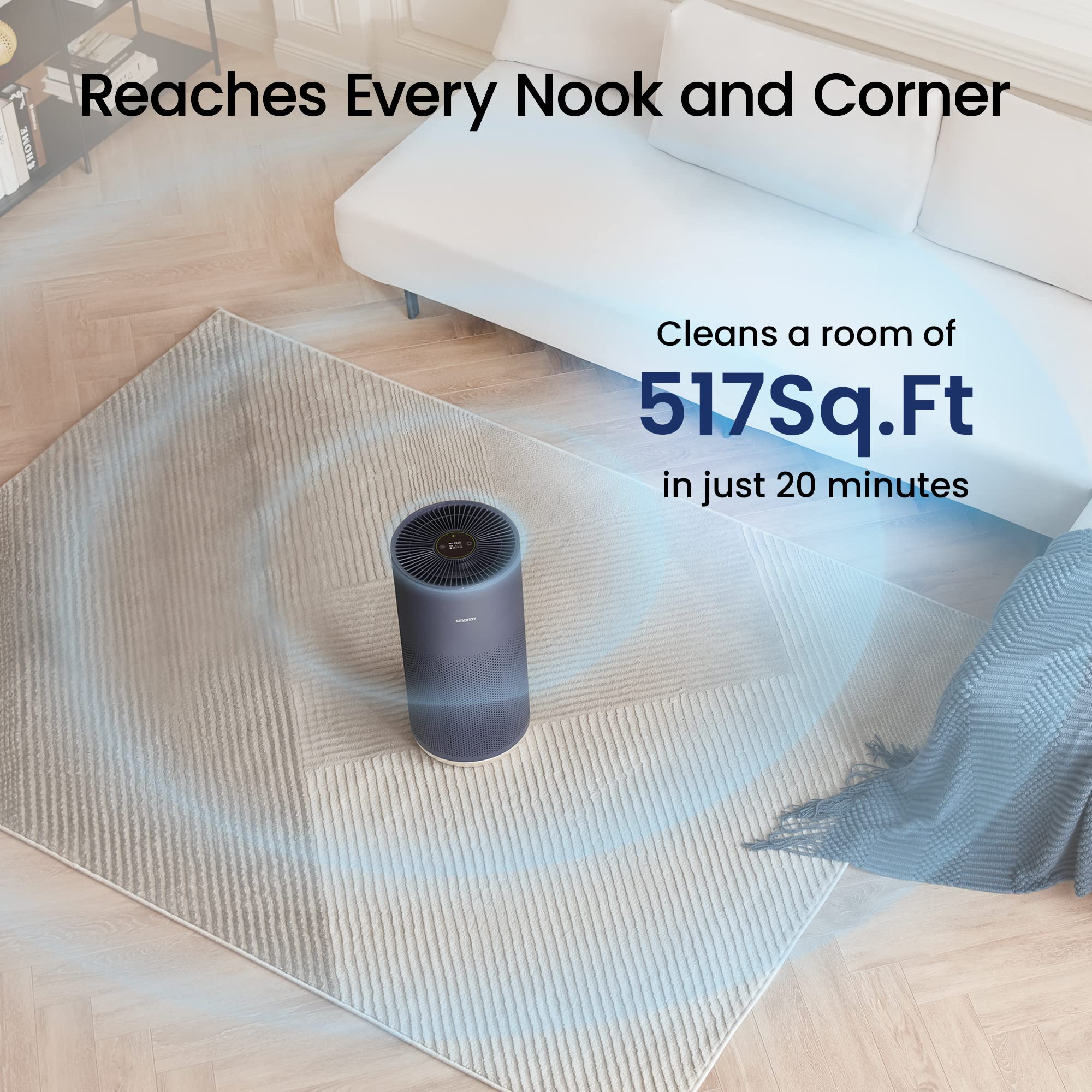 Smartmi Air Purifier 2 for Large Rooms - H13 True HEPA Filter Captures 99.97% of Pollen, Dust, Smoke & Mold - UV Light Disinfection & Smart Control - Ultra Quiet for Bedroom, Office & Living Room Use