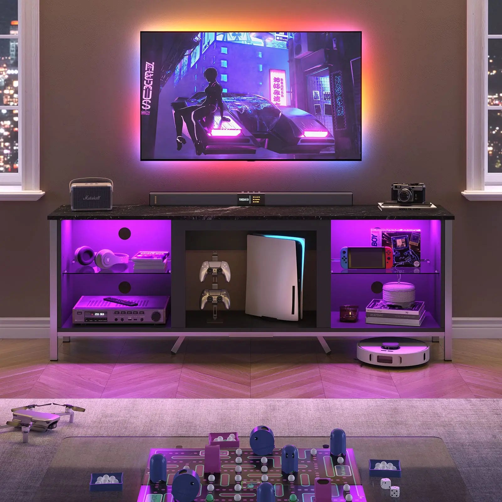 Bestier Modern LED Fireplace TV Stand with Electric Heater - 60 Inch Entertainment Center for Living Room, Bedroom & Home Theater